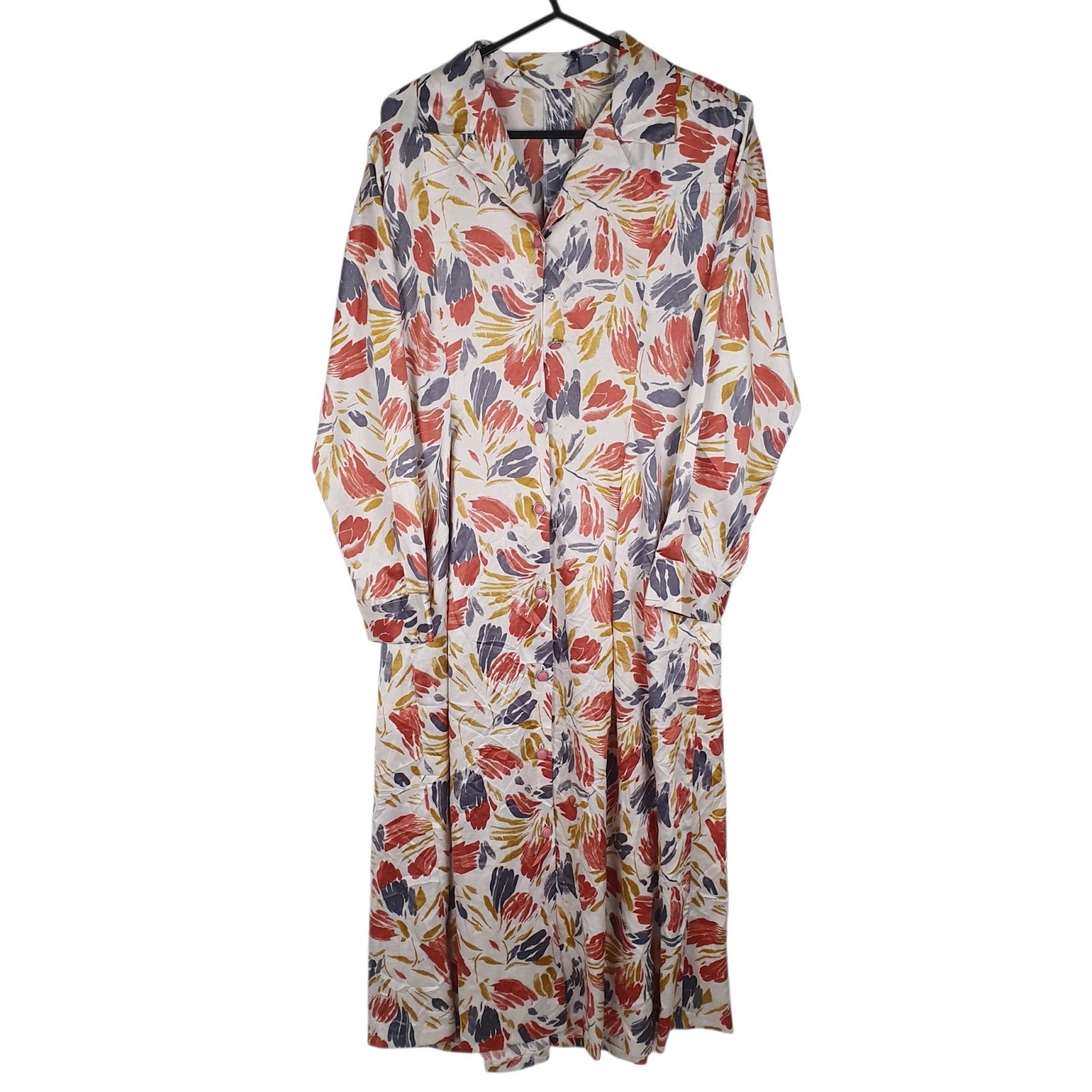 Womens White Unbranded Print Button Up Long Sleeve Dress