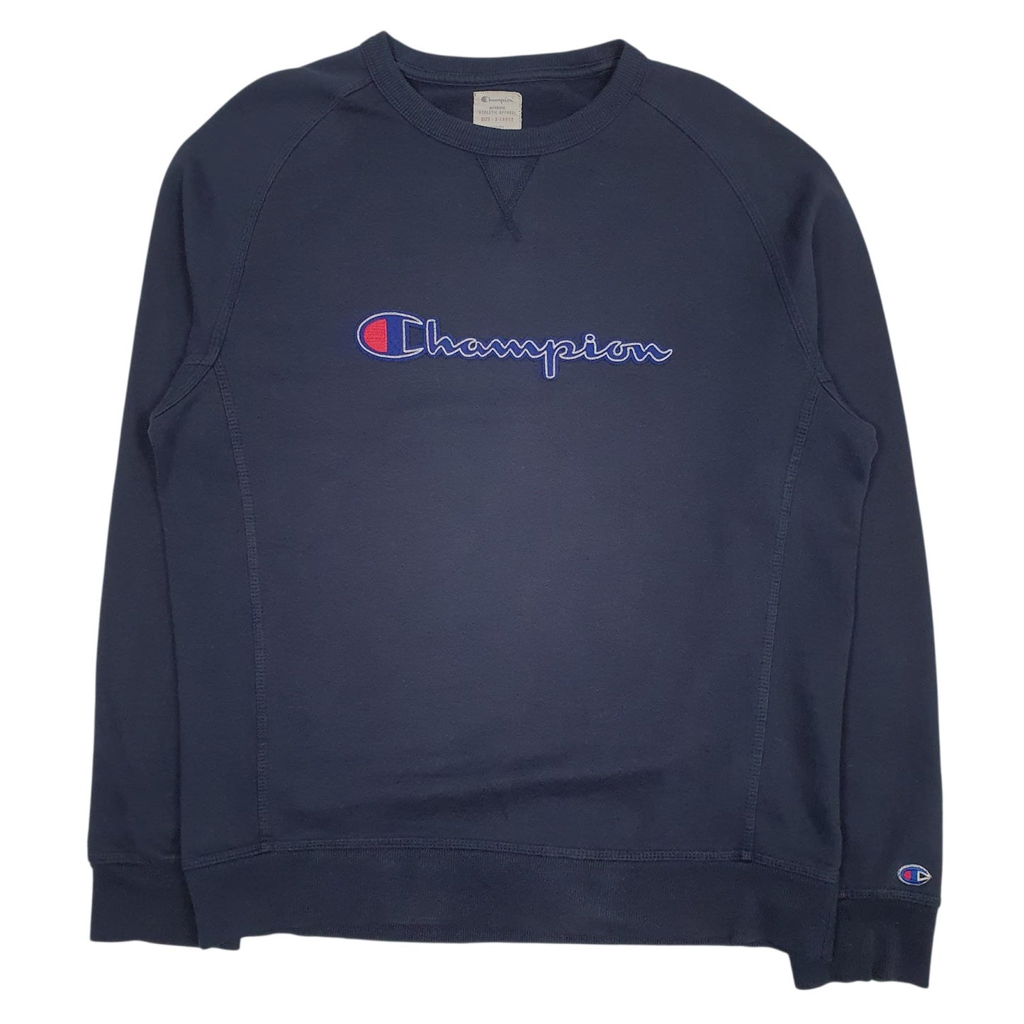Mens Navy Champion Spellout Crewneck Jumper