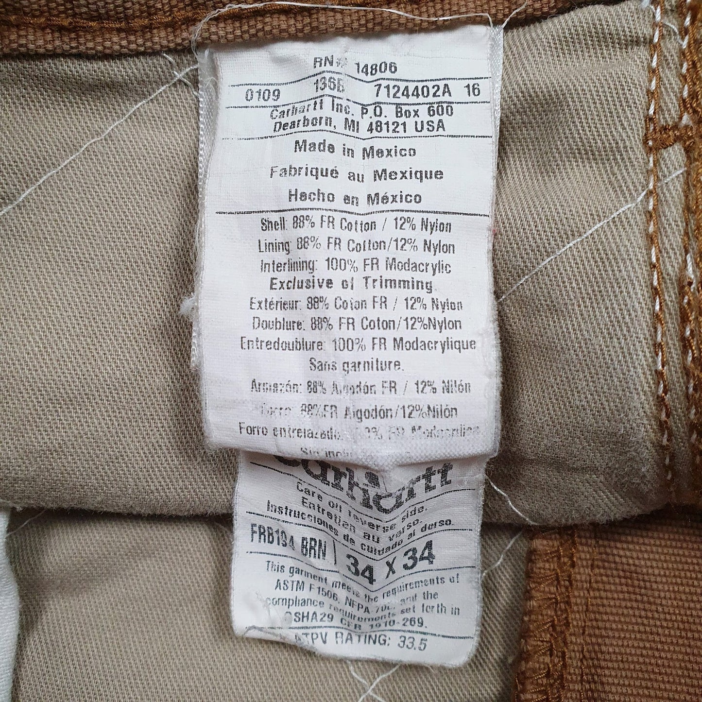 Mens Brown Carhartt Workwear Double Knee Padded FRB194 BR  Trousers