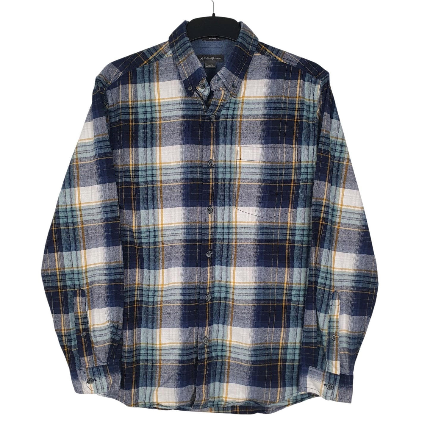 Mens Blue Eddie Bauer Heavyweight Plaid Flannel Long Sleeve Shirt