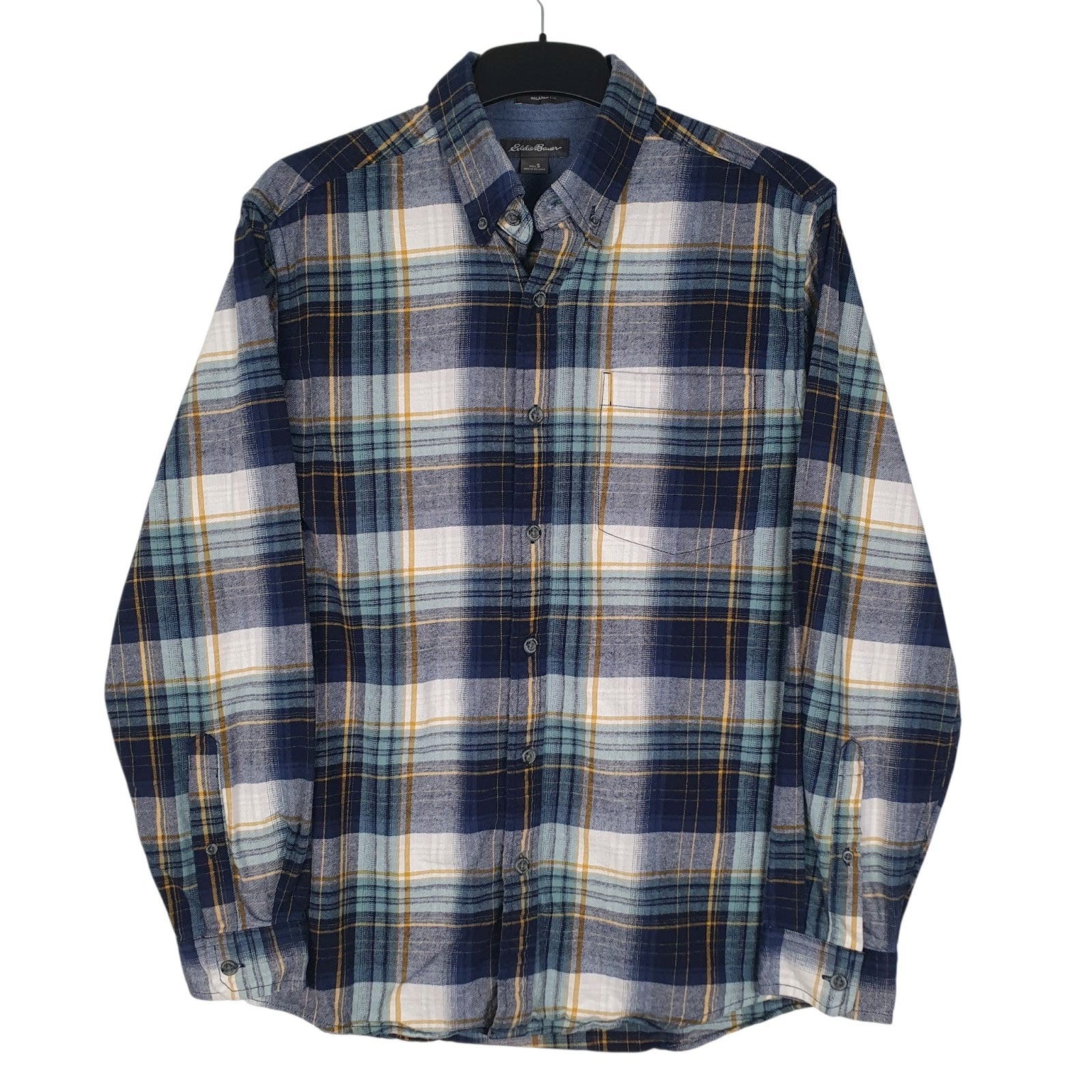 Mens Blue Eddie Bauer Heavyweight Plaid Flannel Long Sleeve Shirt