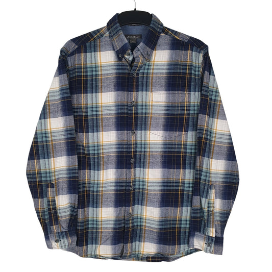 Mens Blue Eddie Bauer Heavyweight Plaid Flannel Long Sleeve Shirt