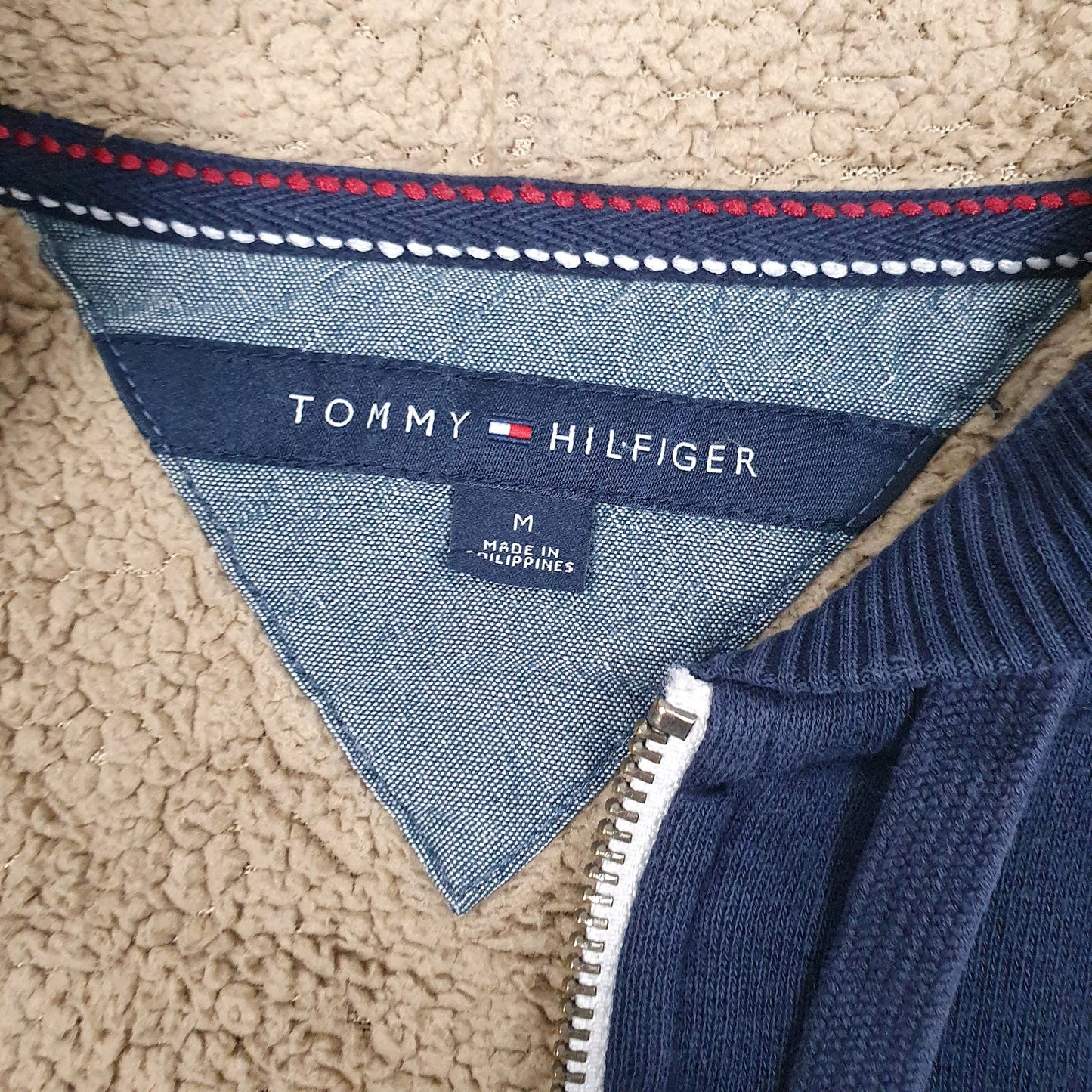 Mens Navy Tommy Hilfiger Spellout Fleece Lined Full Zip Jumper