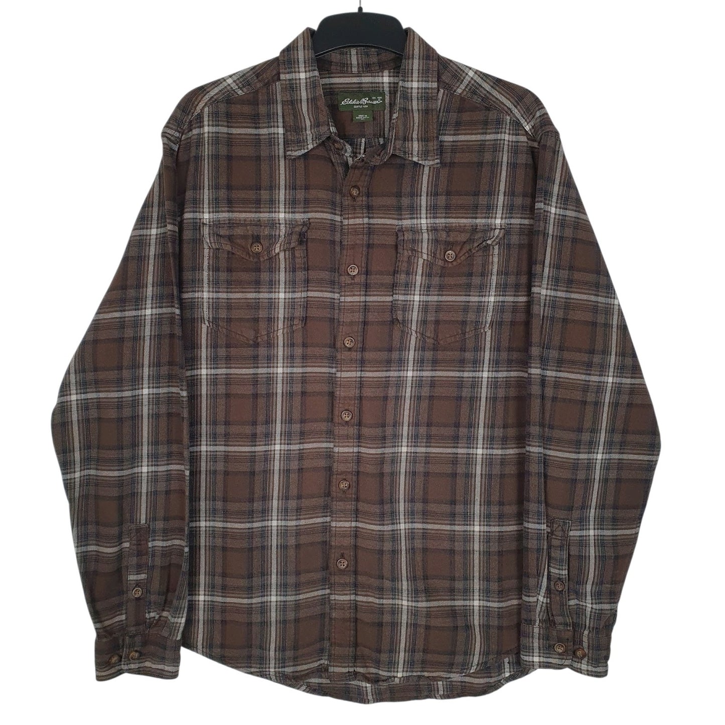 Mens Brown Eddie Bauer Flannel Long Sleeve Shirt