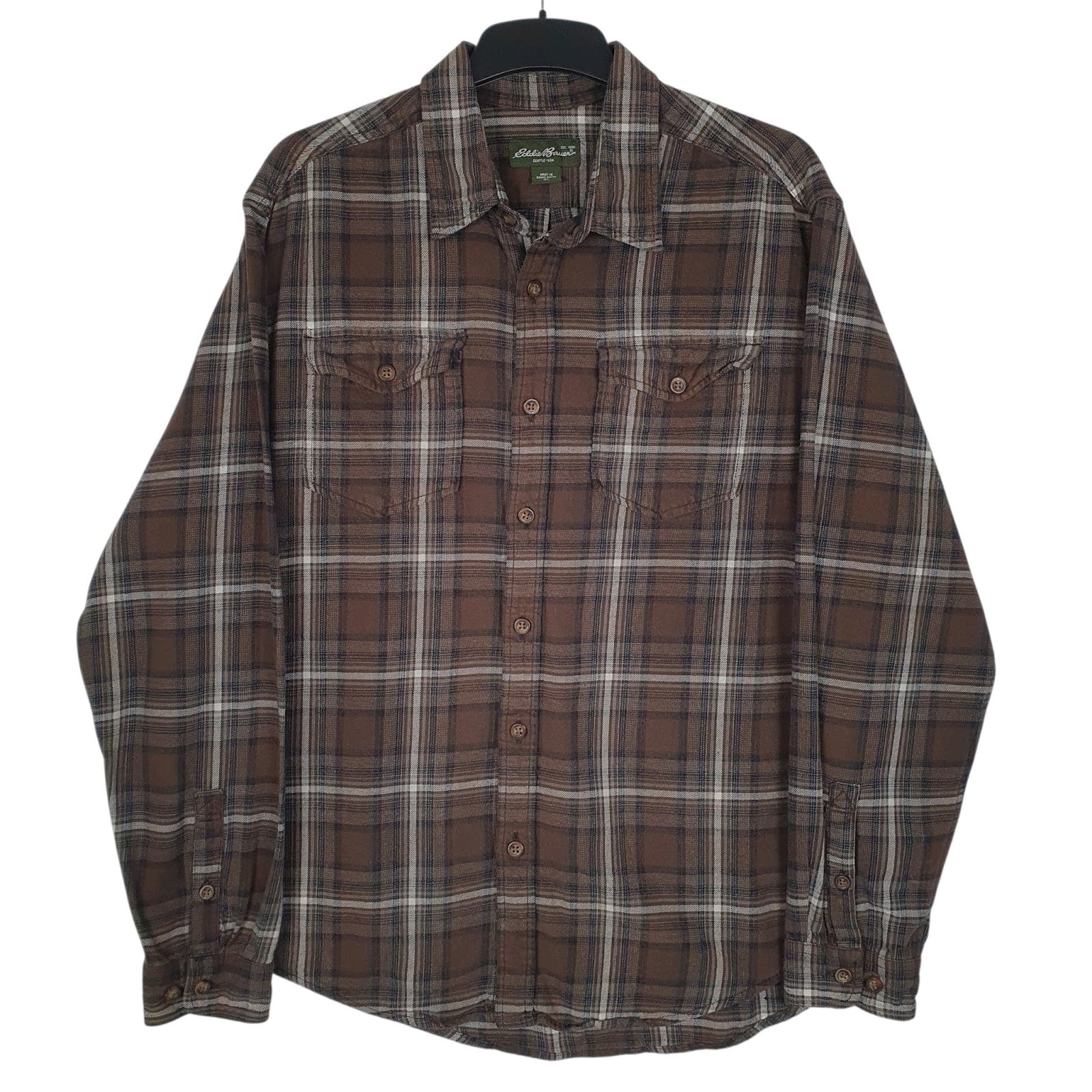Mens Brown Eddie Bauer Flannel Long Sleeve Shirt