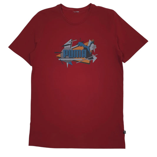 Mens Red Puma Spellout Short Sleeve T Shirt
