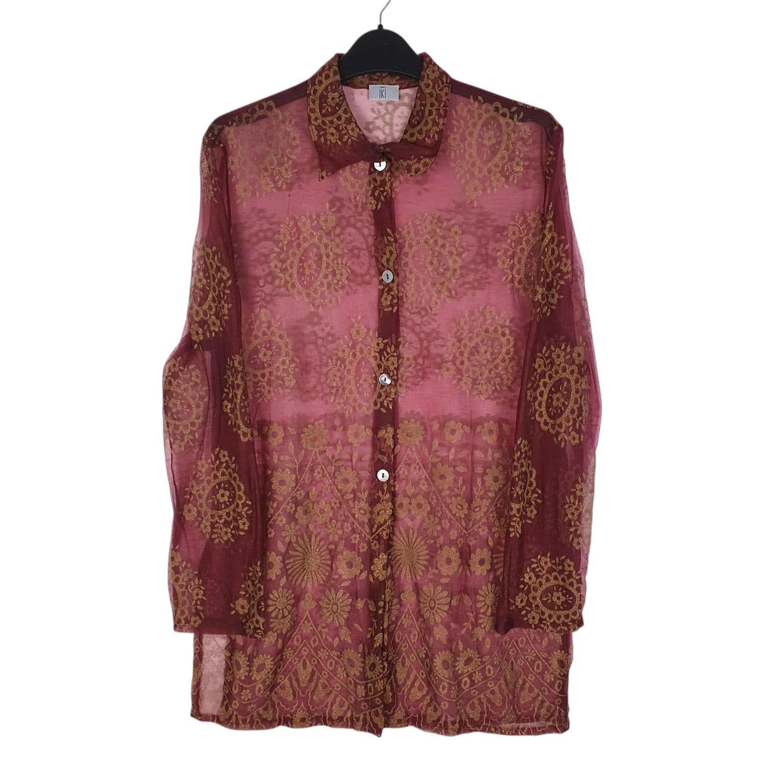 Womens Red IKI Sheer Long Sleeve Shirt