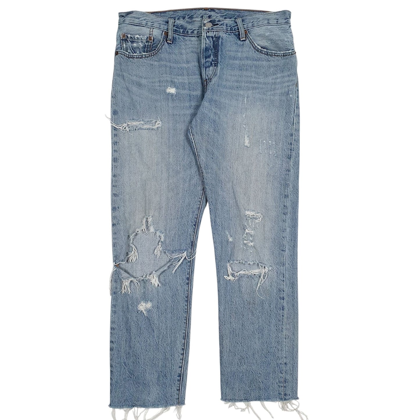 Mens Blue Levis Distressed 501 JeansW34 L28