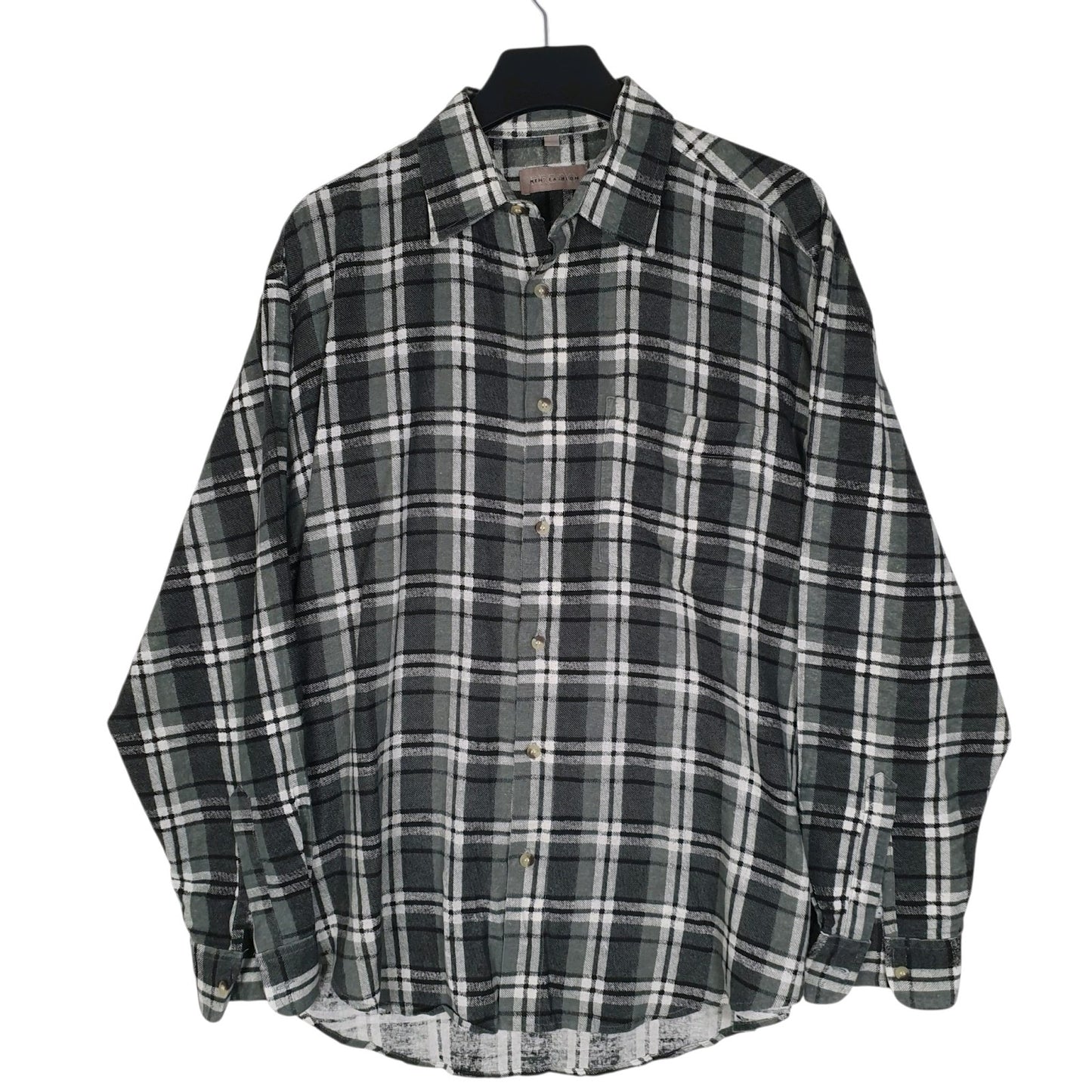 Mens Grey Prego Plaid Flannel Long Sleeve Shirt