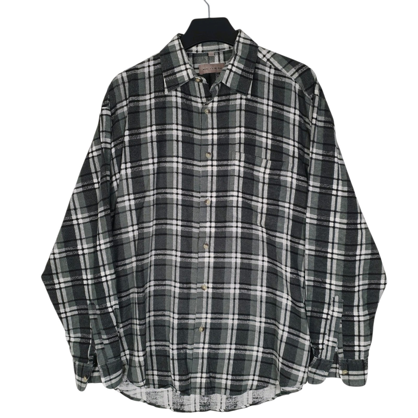 Mens Grey Prego Plaid Flannel Long Sleeve Shirt