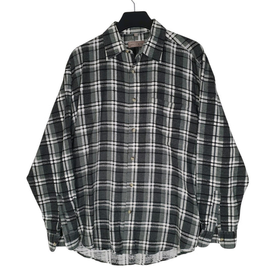 Mens Grey Prego Plaid Flannel Long Sleeve Shirt