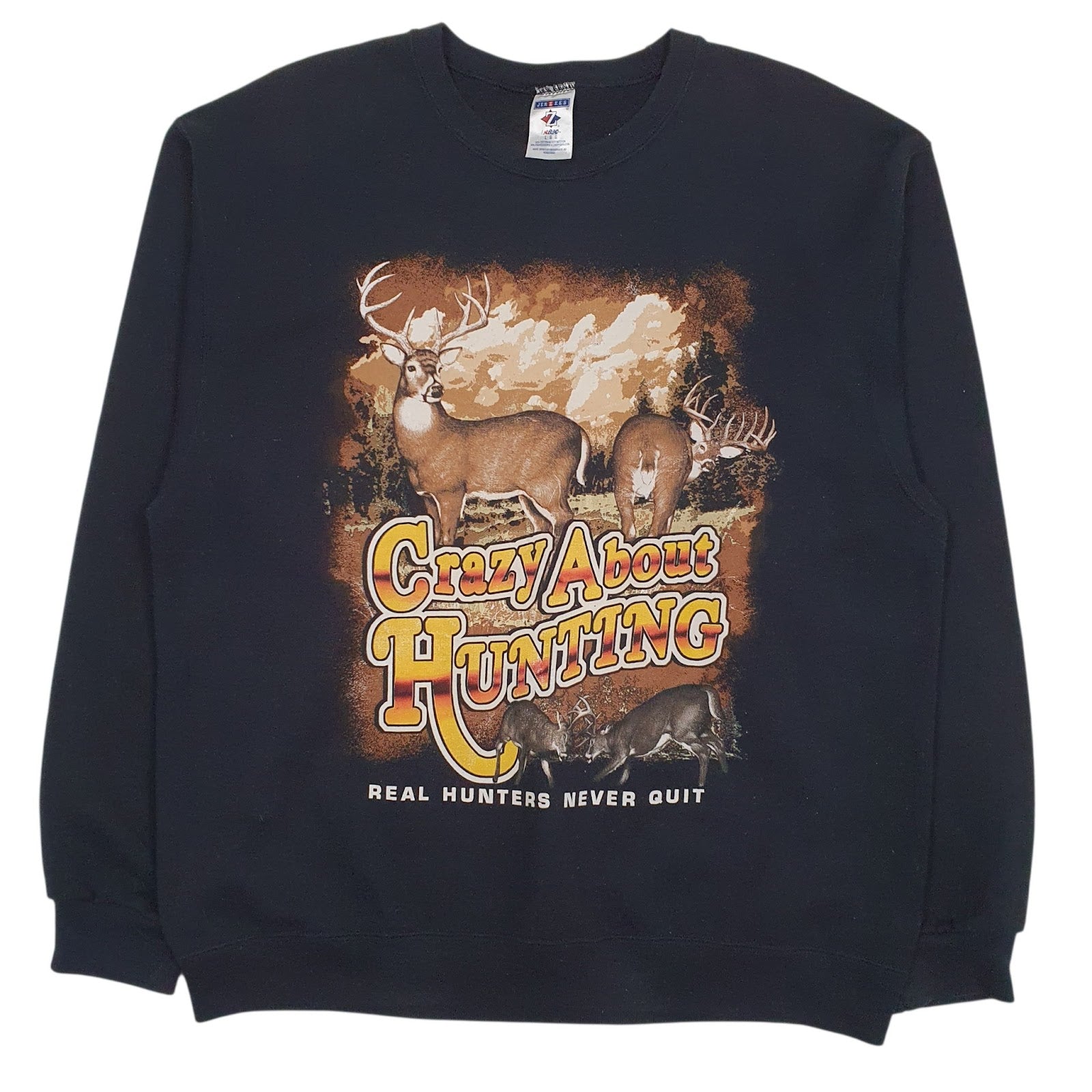Mens Black Jerzees Graphic Crewneck Jumper