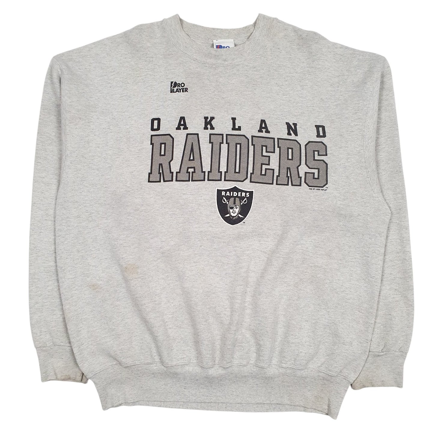 Mens Grey Pro Player Vintage 90s NFL Oakland Raiders Crewneck Jumper
