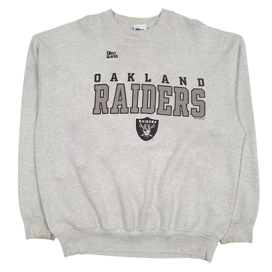 Mens Grey Pro Player Vintage 90s NFL Oakland Raiders Crewneck Jumper