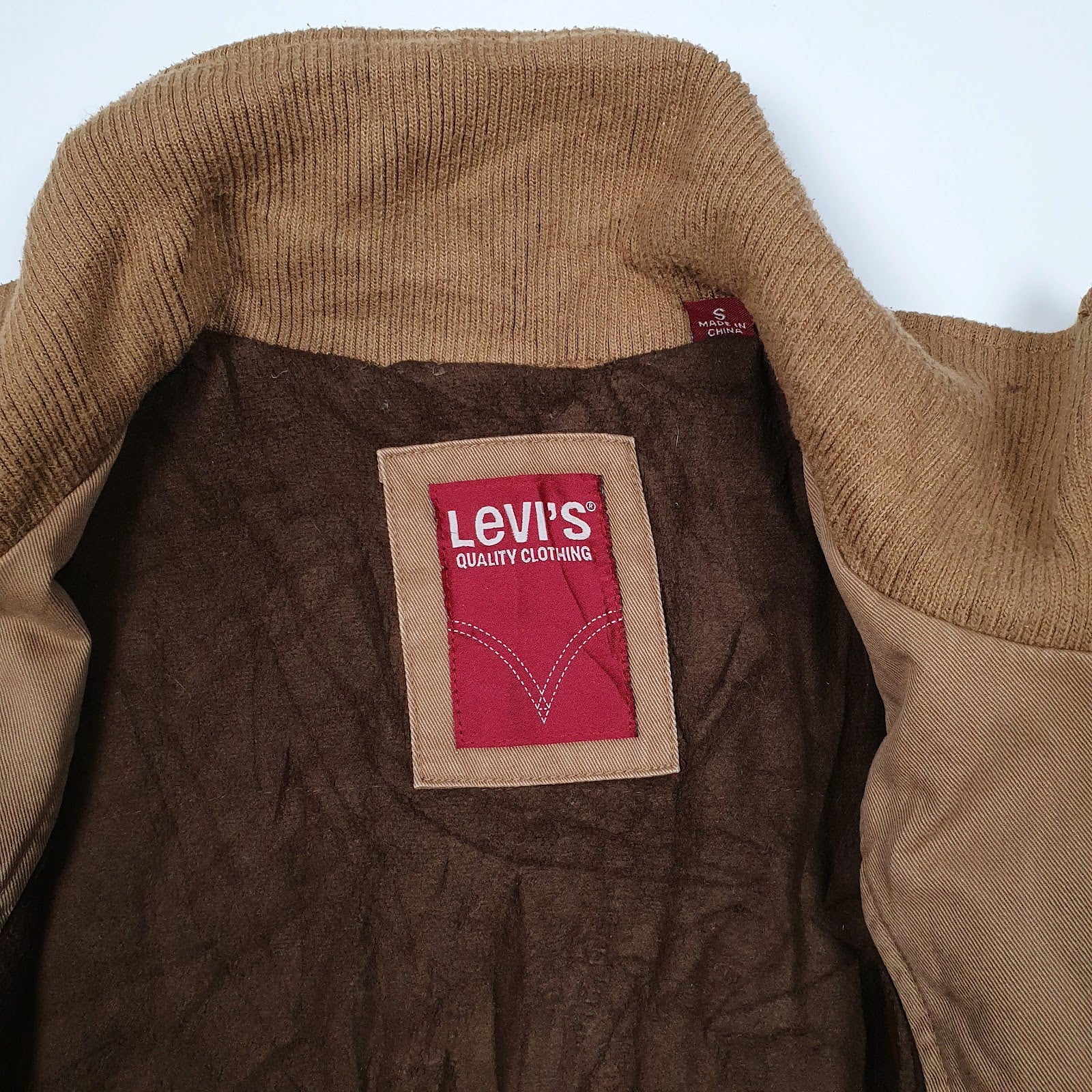 Mens Beige Levis Padded Windbreaker Hoodie Coat