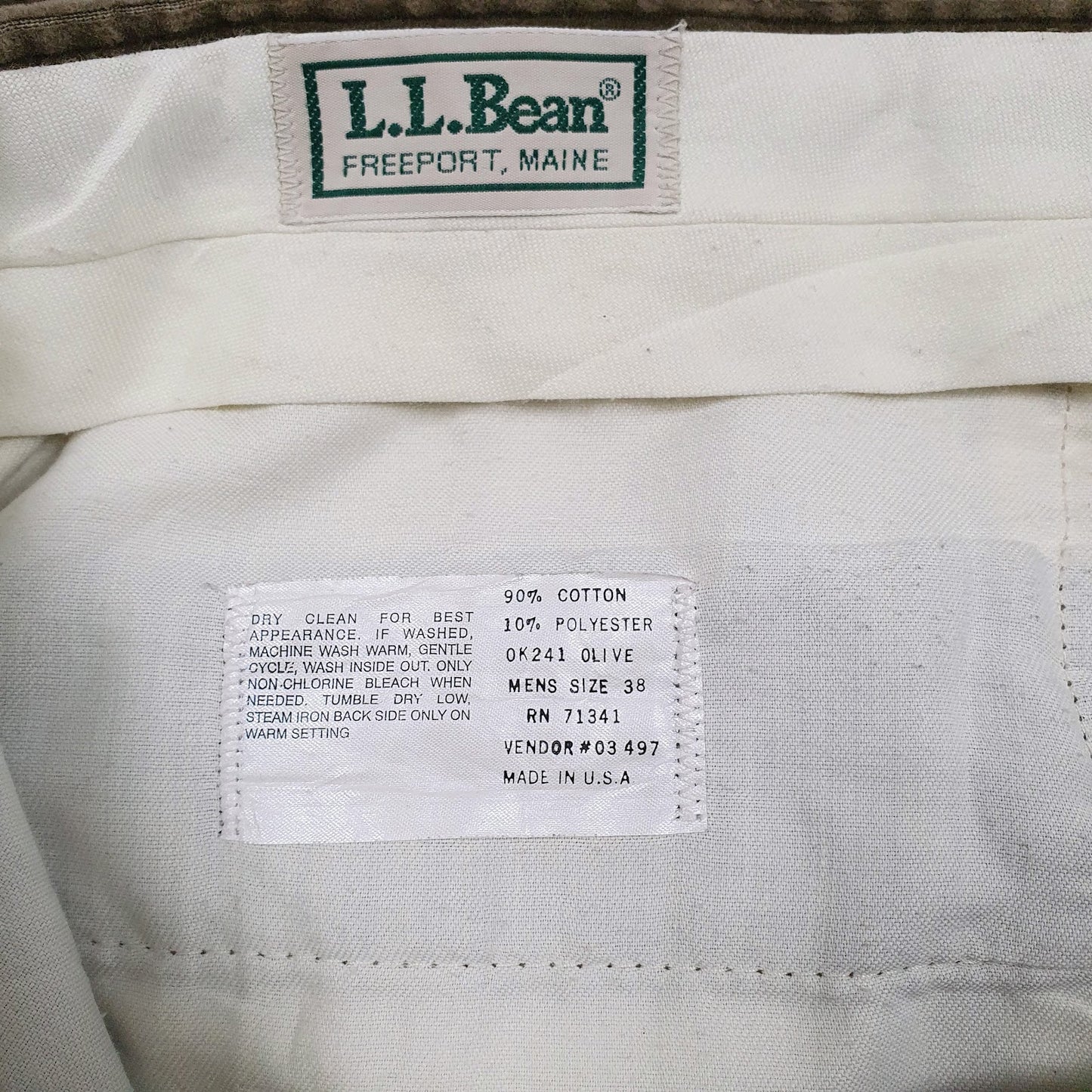 Mens Green L.L. Bean Pleated Vintage 90s Made In USA  Trousers