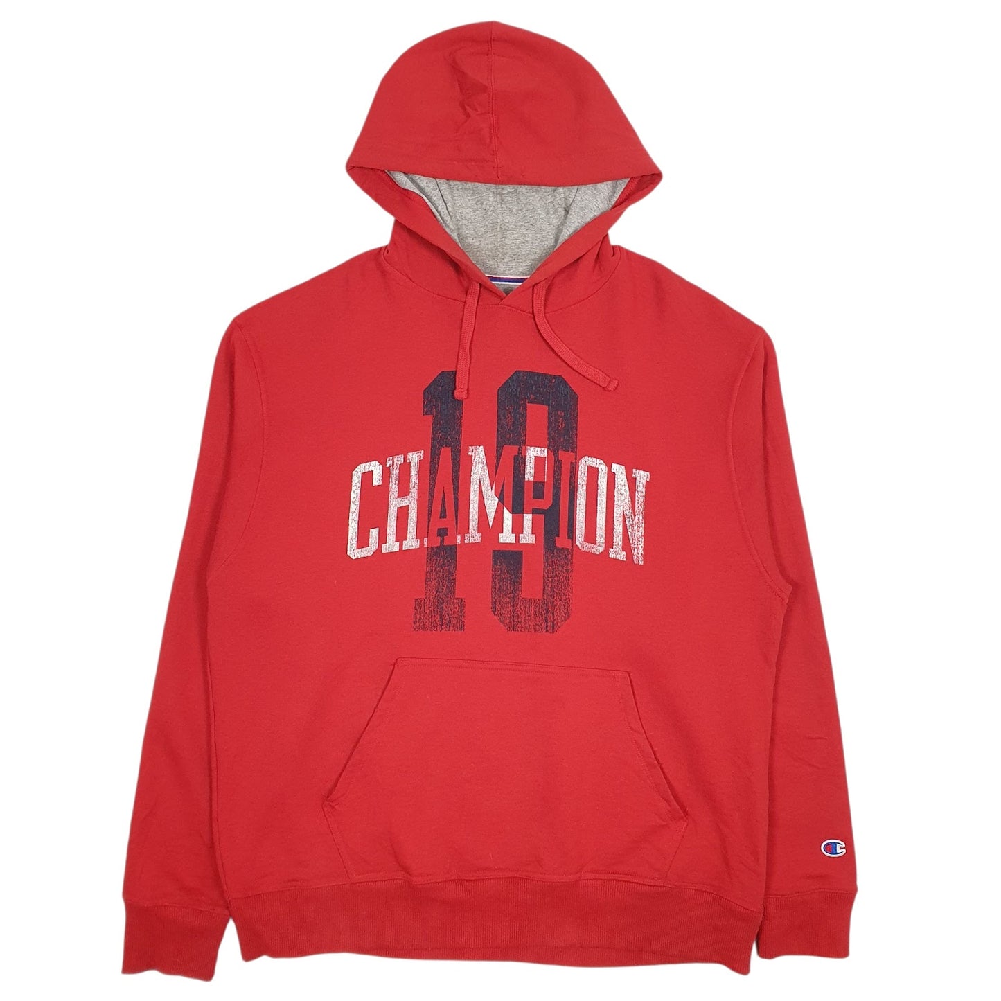 Mens Red Champion Spellout Hoodie Jumper