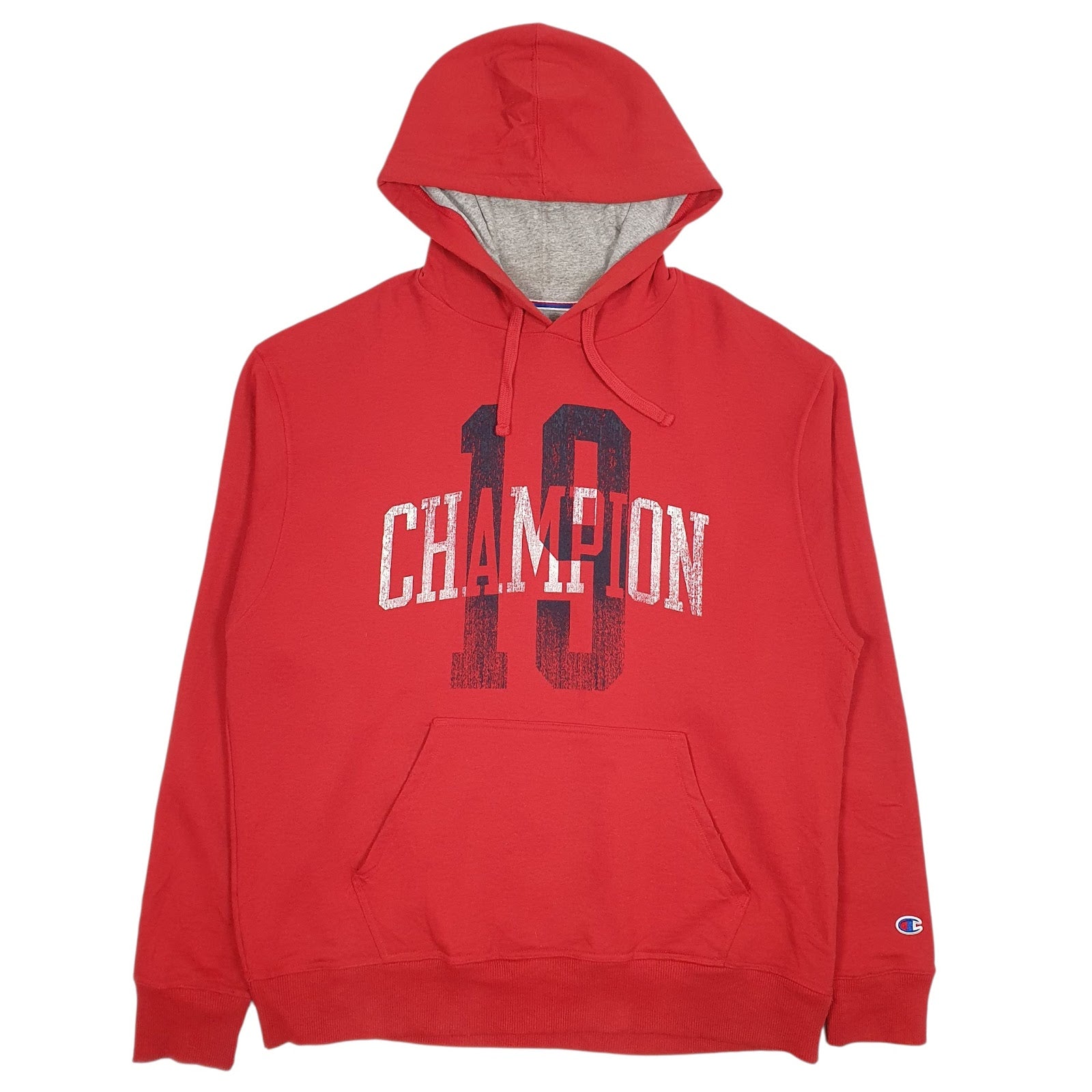 Mens Red Champion Spellout Hoodie Jumper