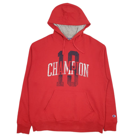 Mens Red Champion Spellout Hoodie Jumper
