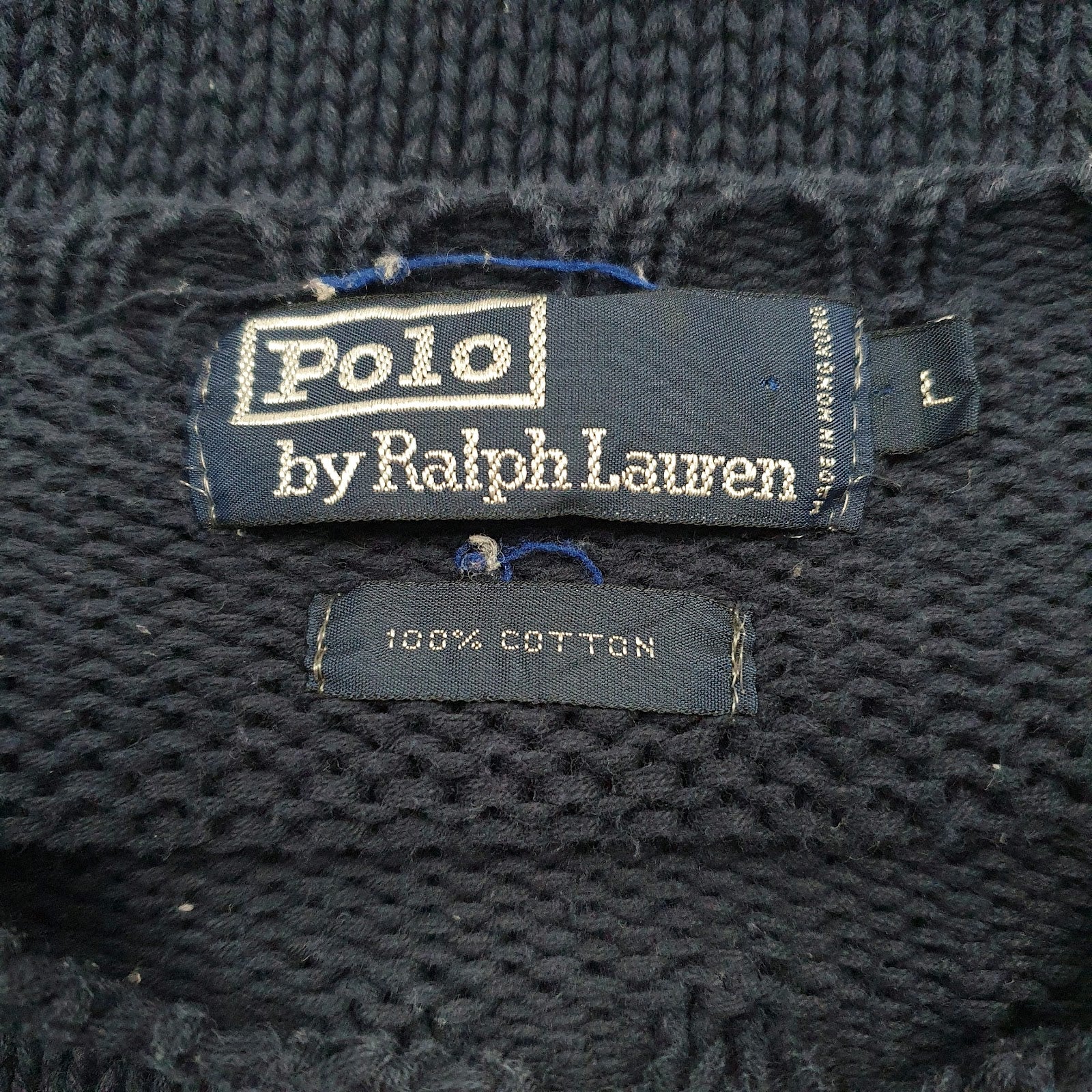 Mens Navy Polo Ralph Lauren Vintage 90s Heavy Knit Crewneck Jumper