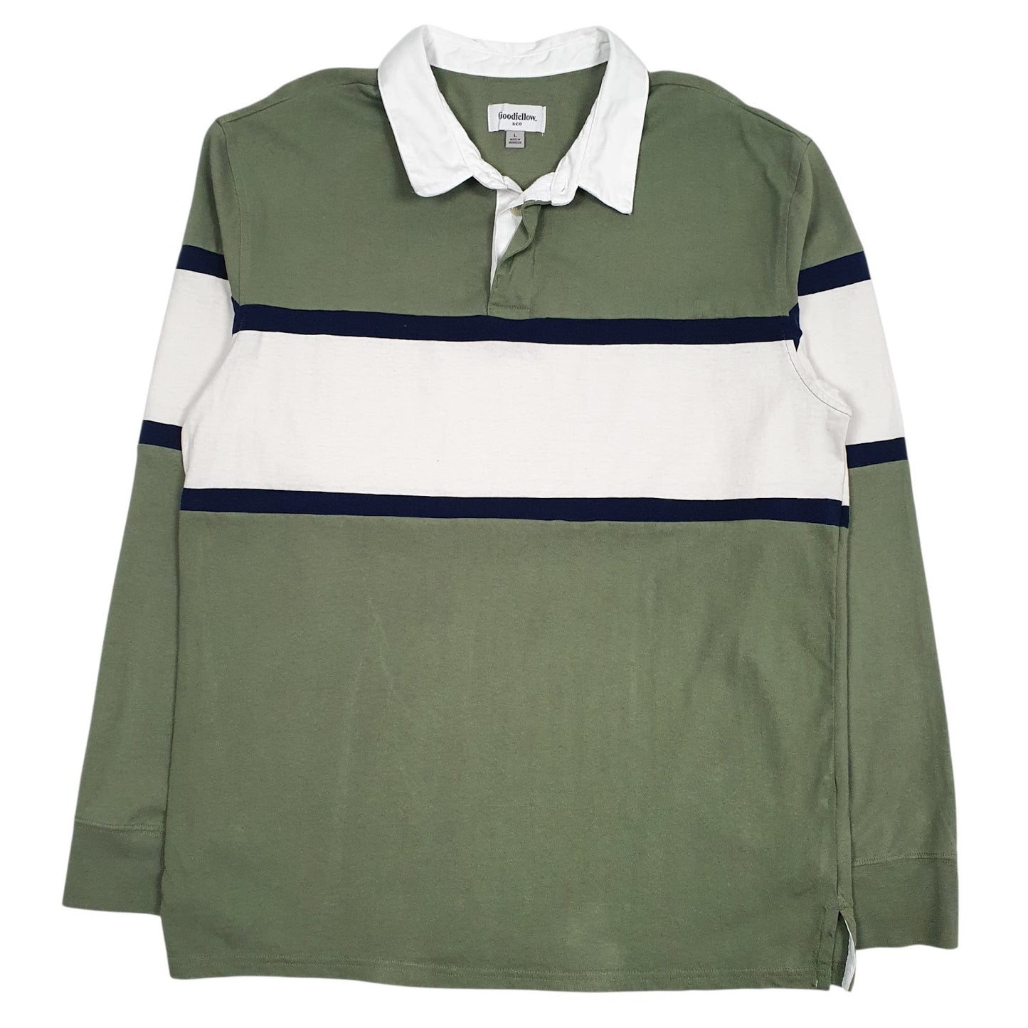 Mens Green Good Fellow Rugby Long Sleeve Polo Shirt