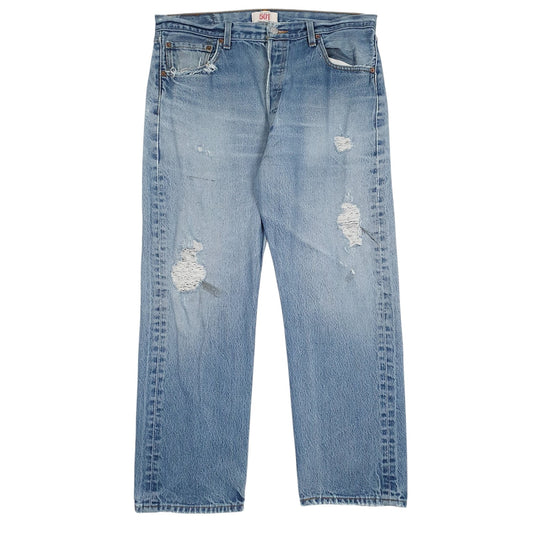 Mens Blue Levis Distressed 501 JeansW34 L26