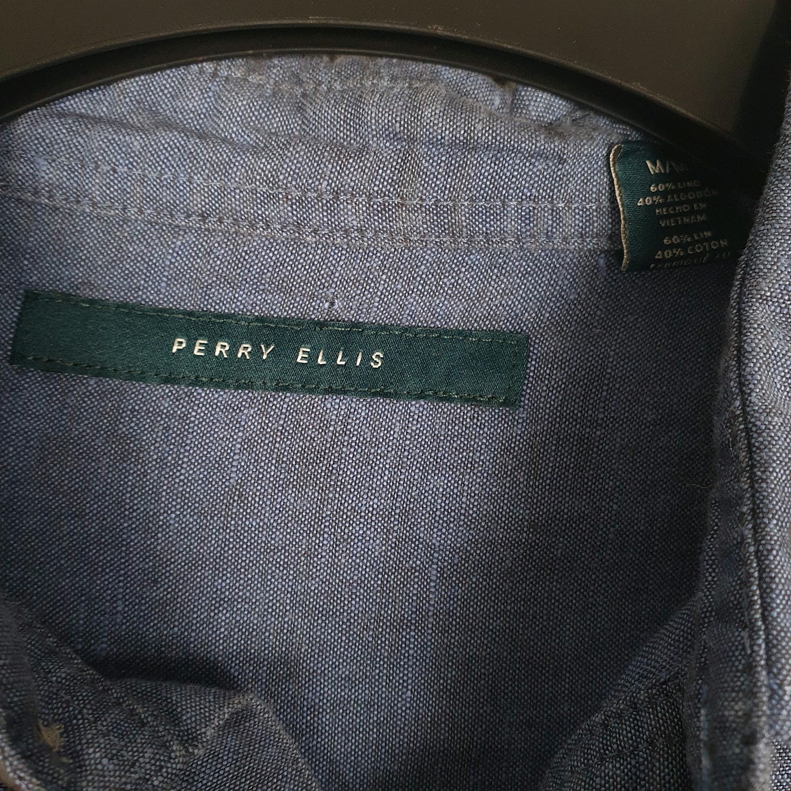 Mens Blue Perry Ellis Linen Mix  Shirt
