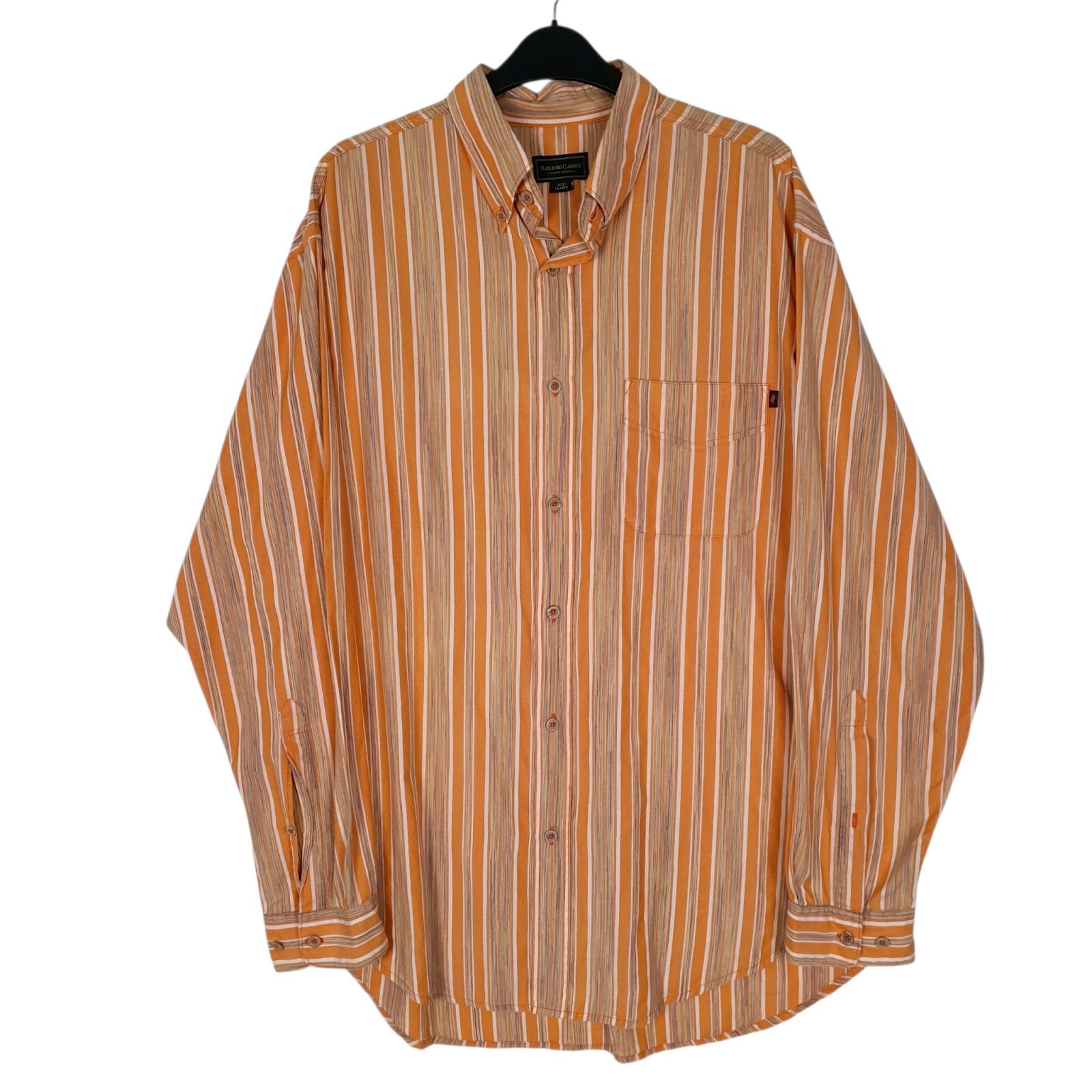Mens Orange Marlboro Classics Vintage 90s Long Sleeve Shirt