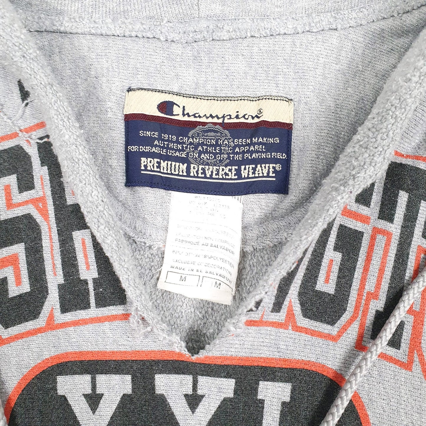 Mens Grey Champion Vintage 90s Reverse Weave Hoodie Jumper