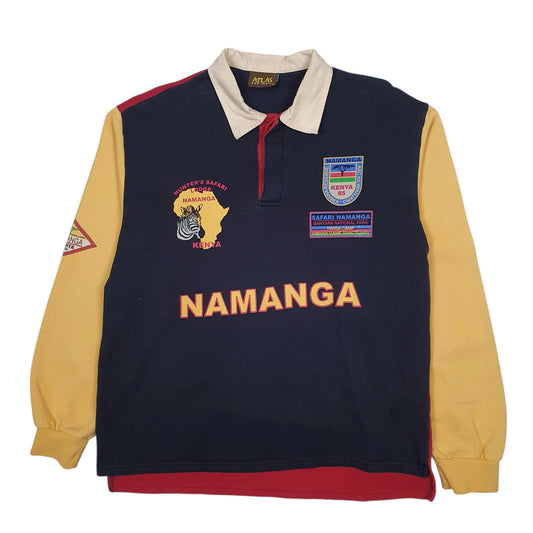 Mens Navy Atlas Rugby Namanga Safari Kenya Long Sleeve Polo Shirt