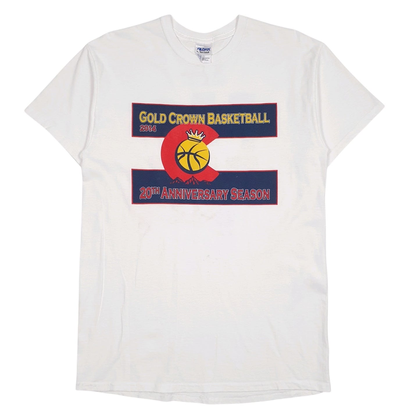 Mens White Gildan Gold Crown Basketball Short Sleeve T Shirt