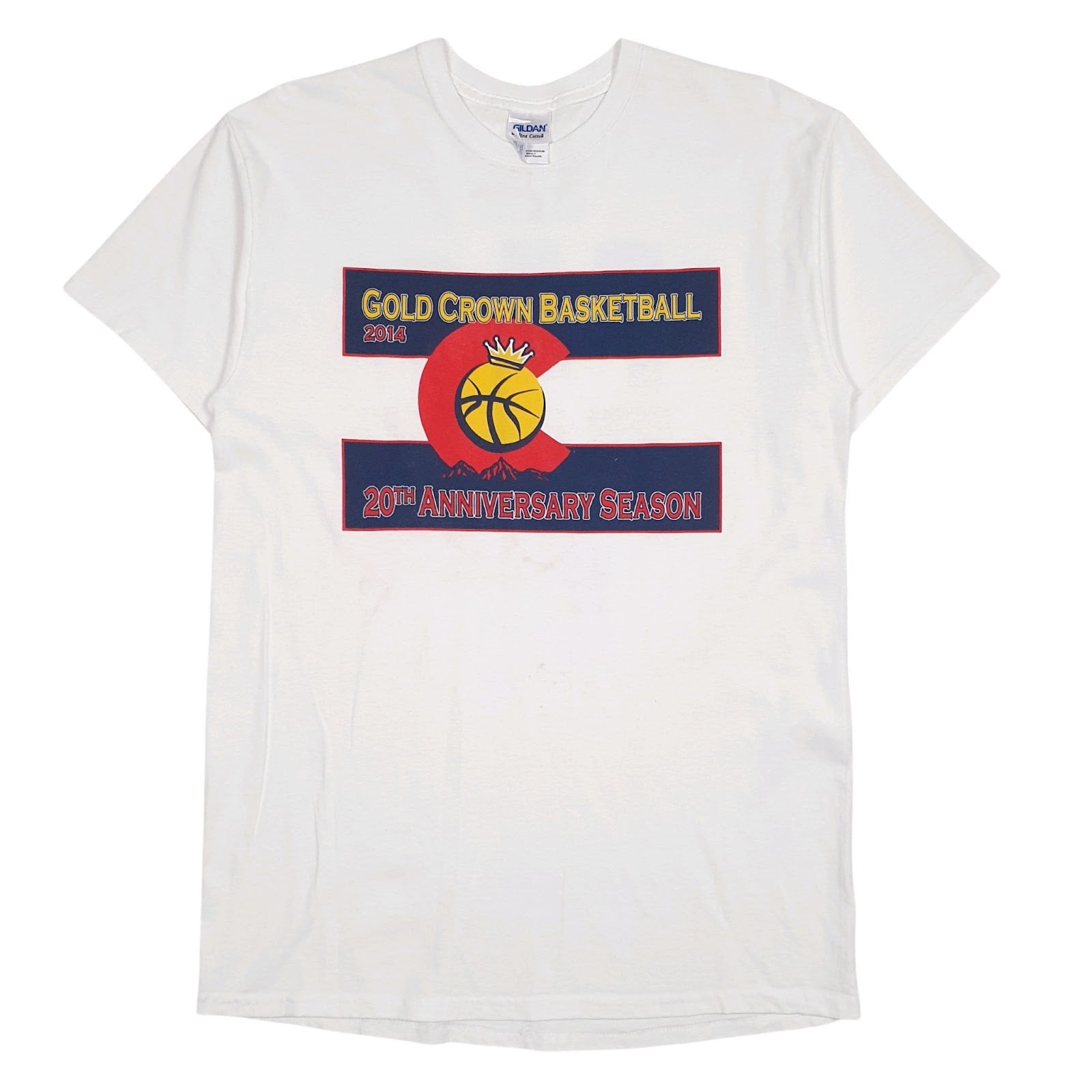Mens White Gildan Gold Crown Basketball Short Sleeve T Shirt