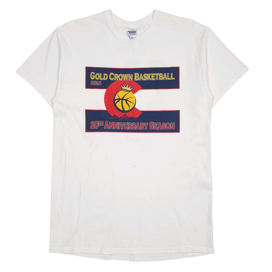 Mens White Gildan Gold Crown Basketball Short Sleeve T Shirt
