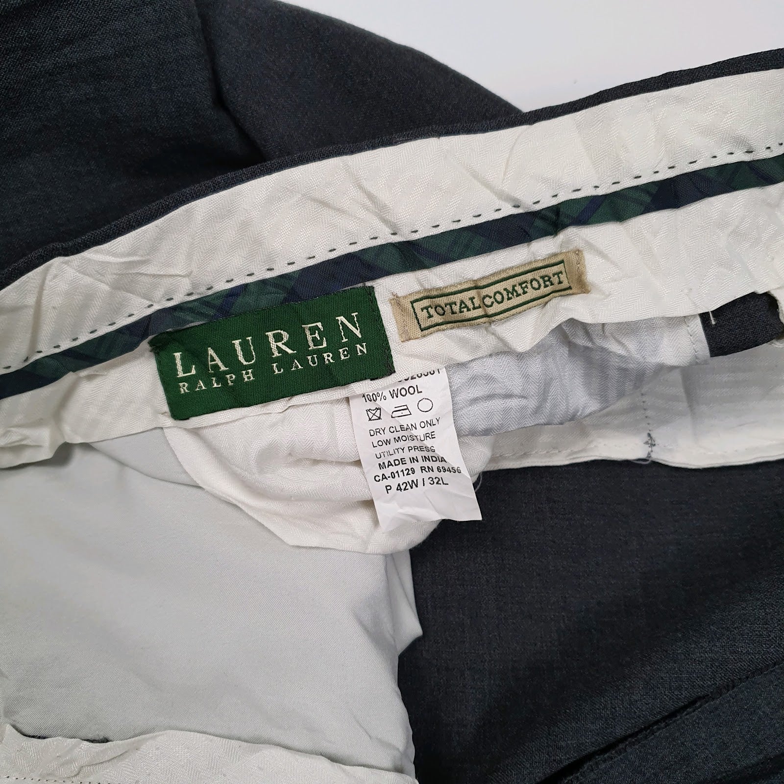 Mens Grey Ralph Lauren Double Pleated  Trousers