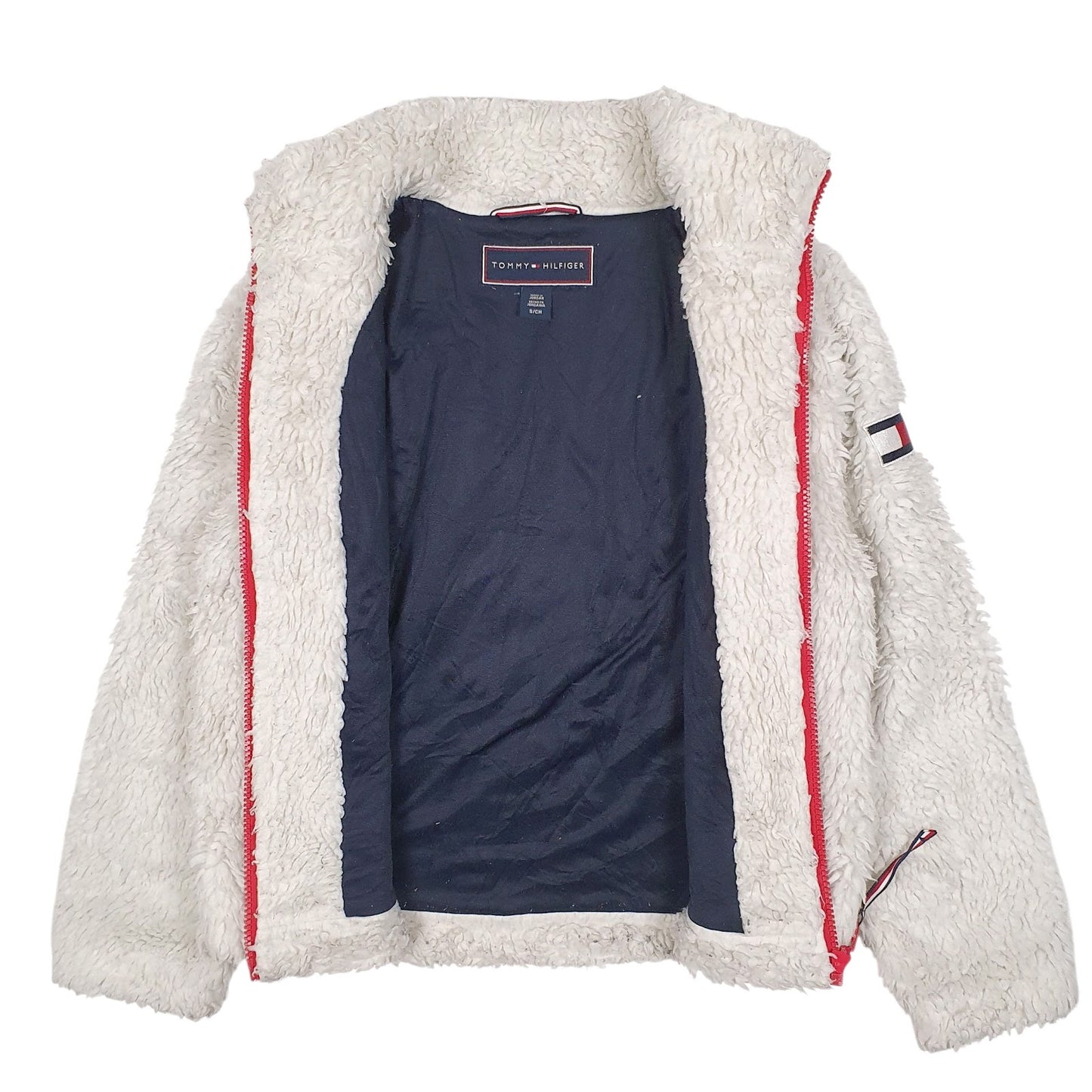 Womens White Tommy Hilfiger Sherpa Fleece Fluffy Hoodie Coat