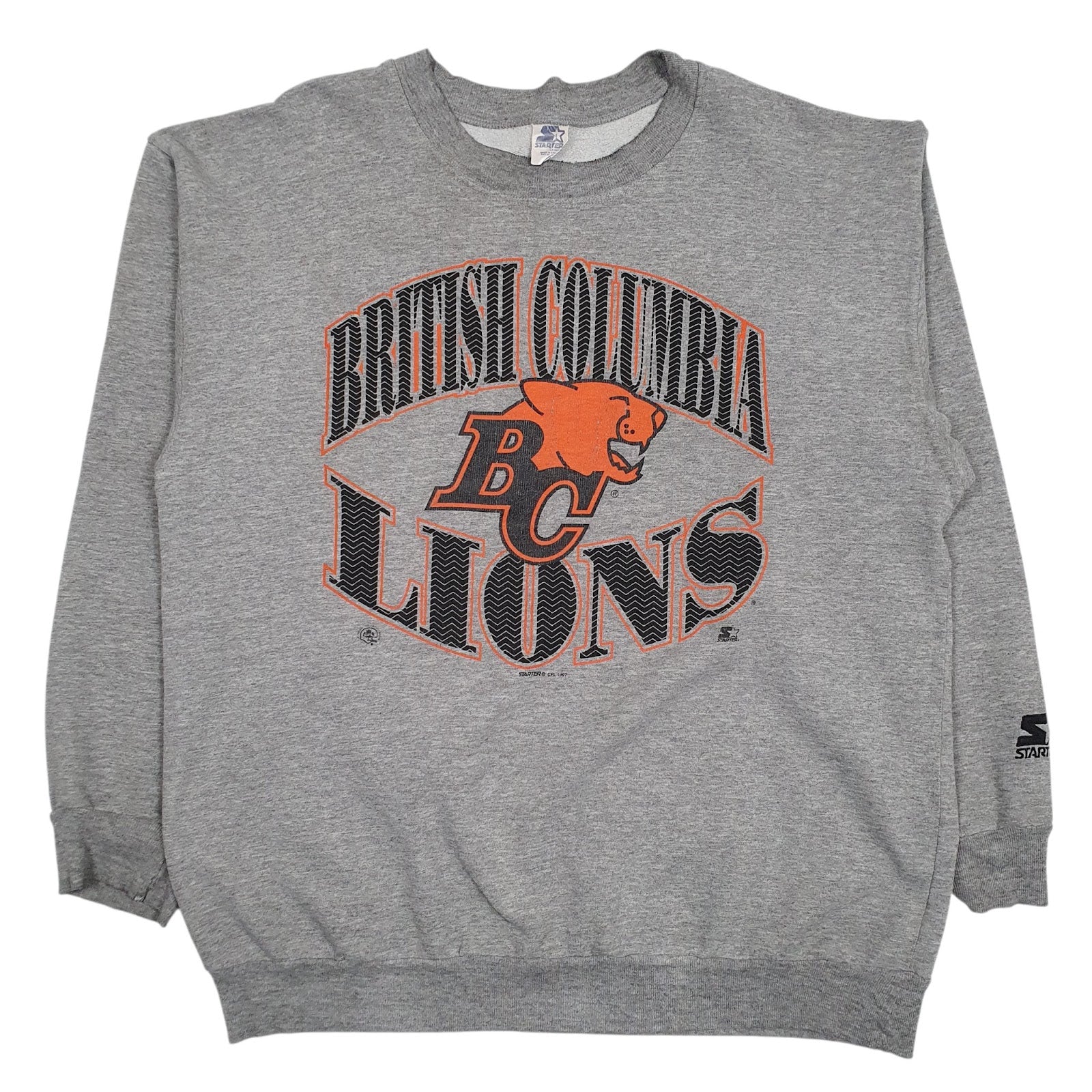 Mens Grey Starter British Columbia Lions Crewneck Jumper