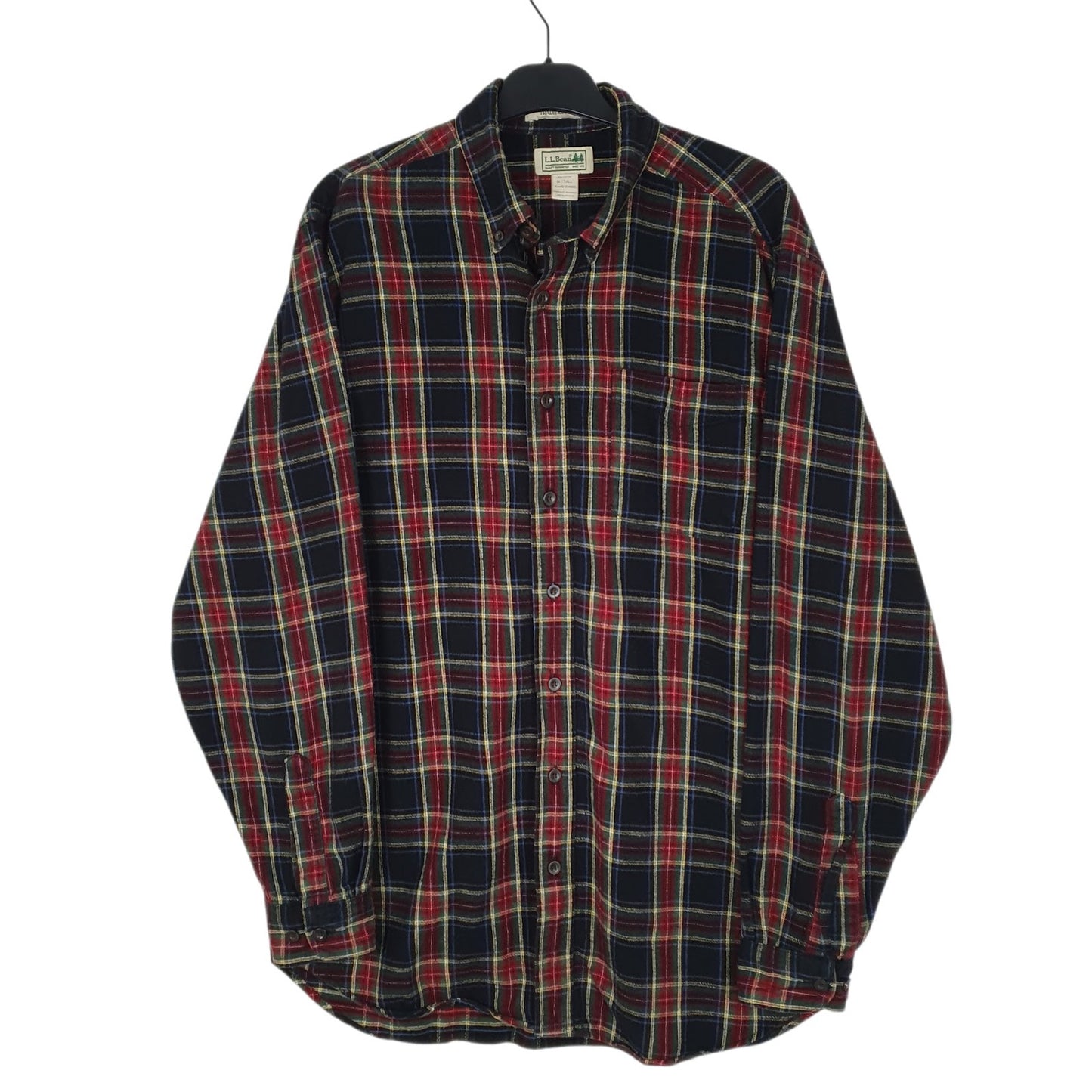 Mens Navy L.L.Bean Scotch Plaid Flannel Tall Long Sleeve Shirt