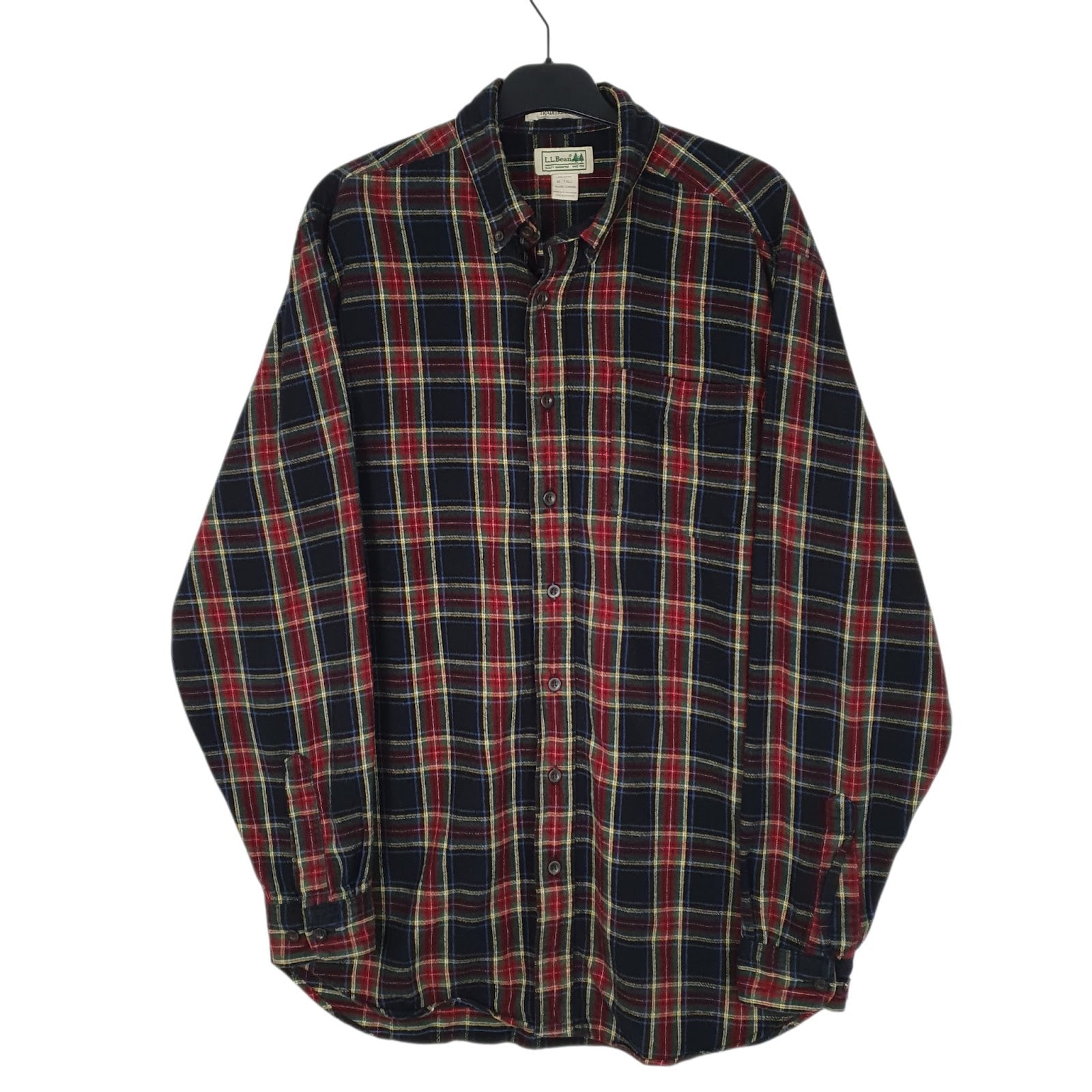 Mens Navy L.L.Bean Scotch Plaid Flannel Tall Long Sleeve Shirt