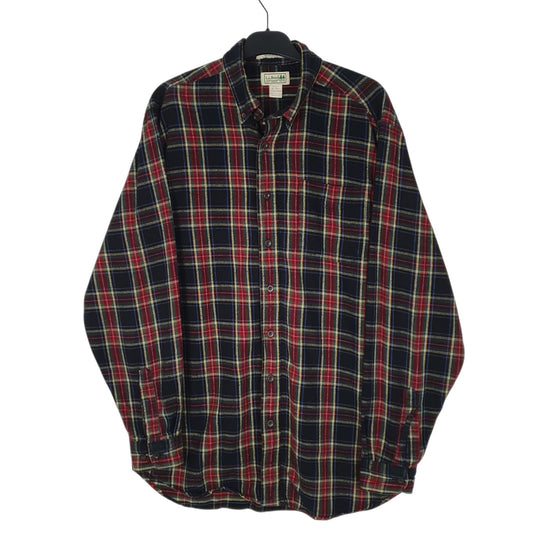 Mens Navy L.L.Bean Scotch Plaid Flannel Tall Long Sleeve Shirt