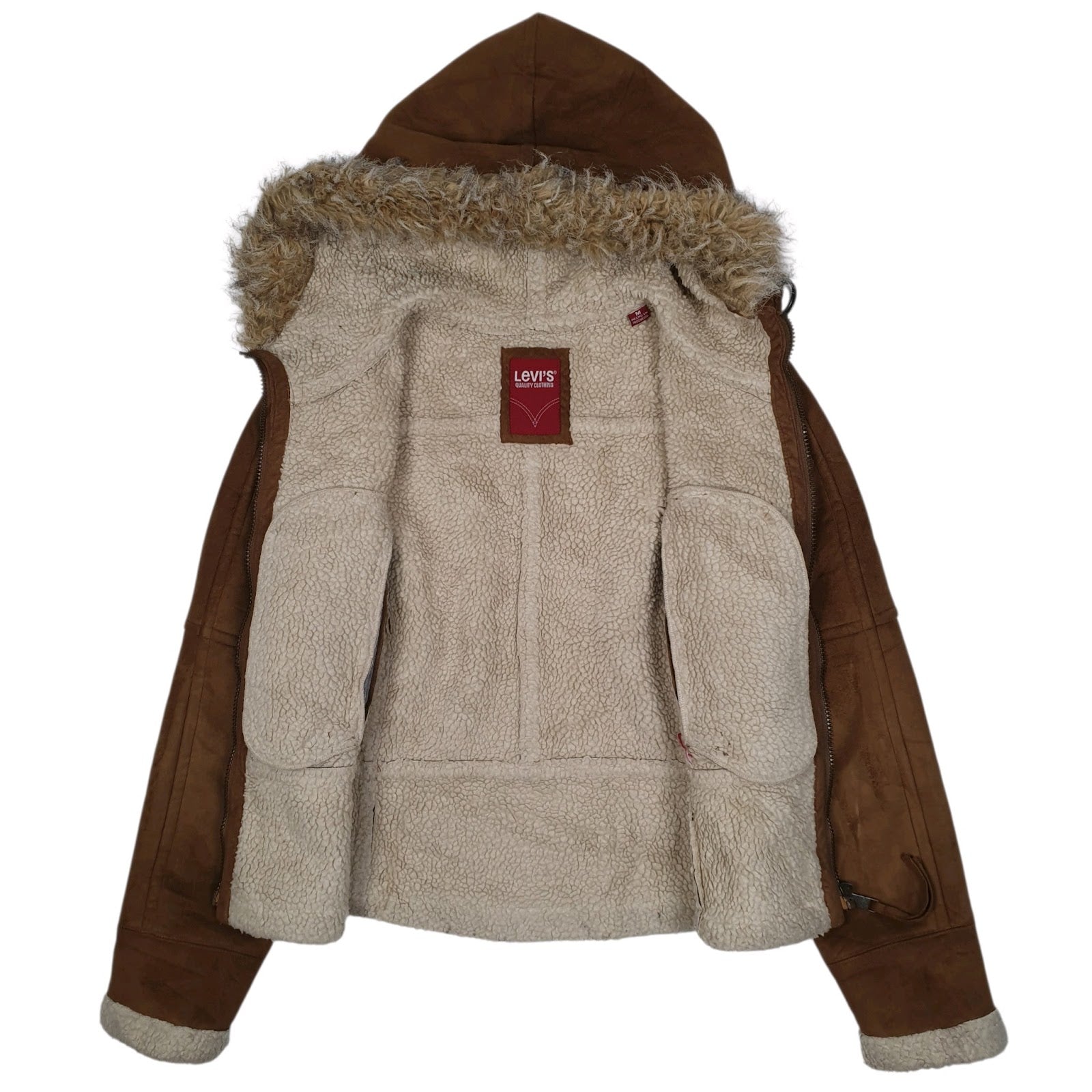 Womens Brown Levis Sherpa Lined Shearling Hooded  Coat
