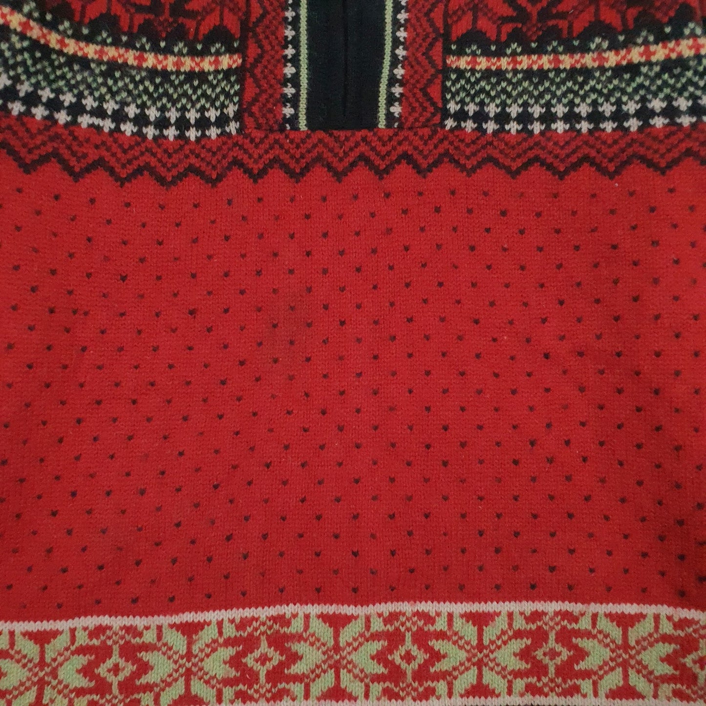 Womens Red Skyr Vintage Nordic Pattern Quarter Zip Jumper