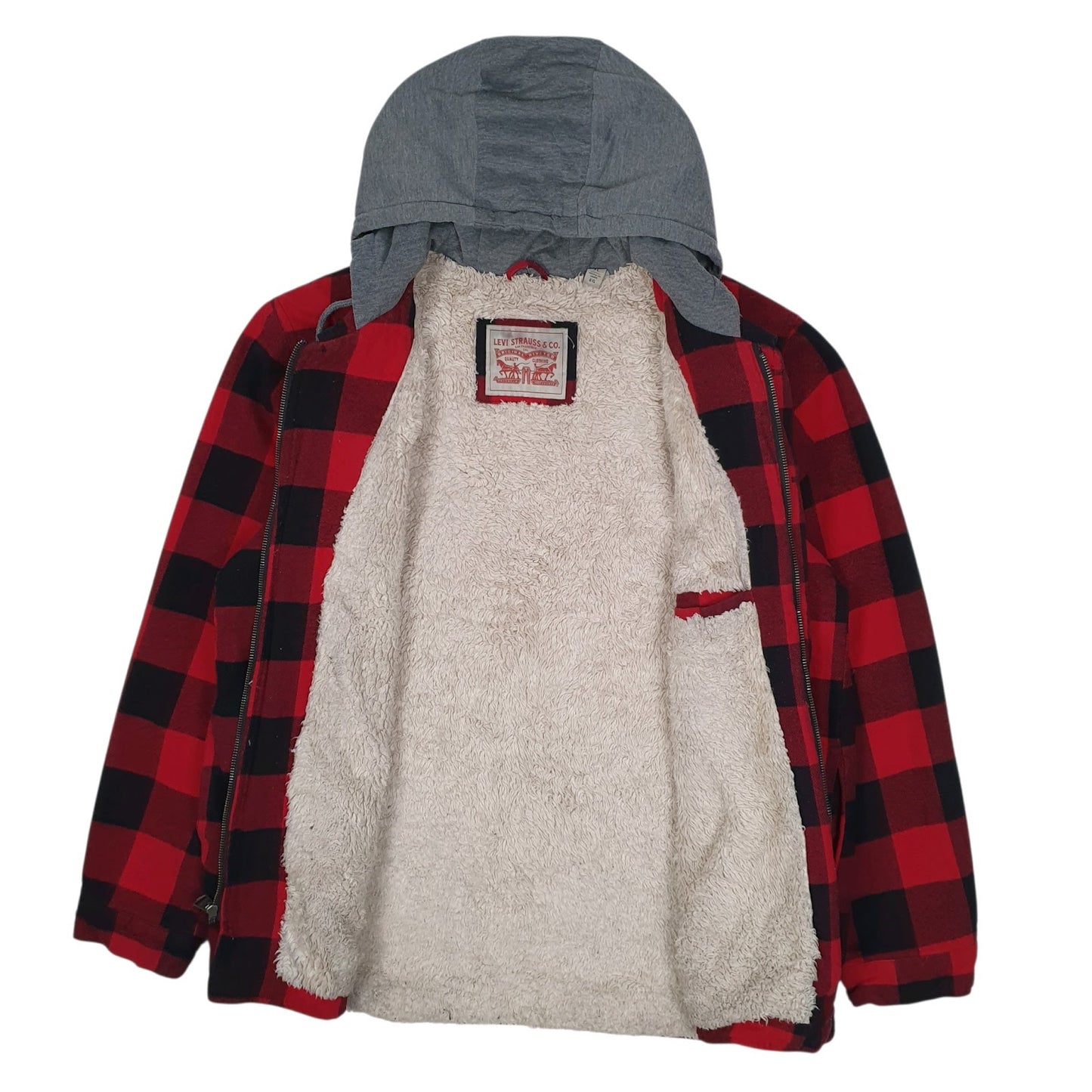 Mens Red Levis Sherpa Lined Windbreaker Hoodie  Coat