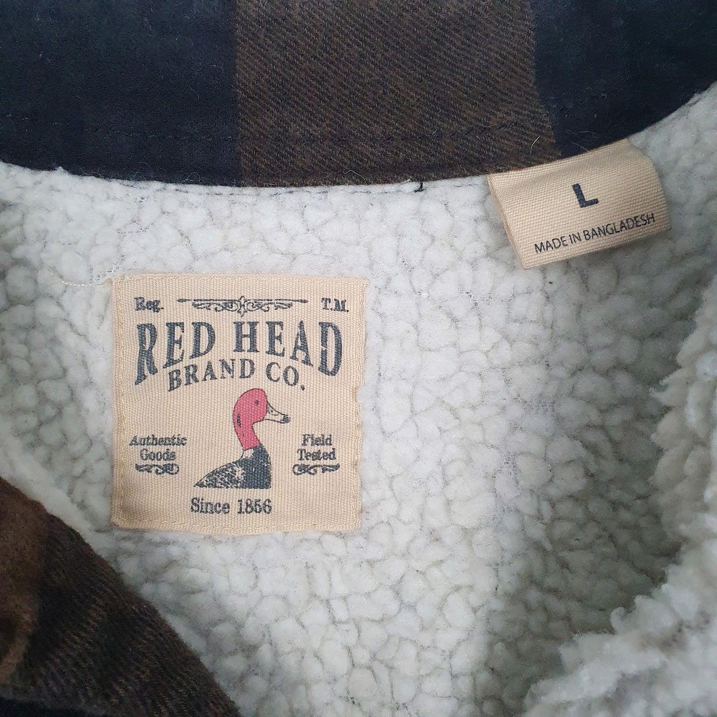 Mens Brown Red Head Sherpa Lined Flannel  Coat