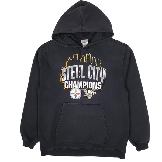 Mens Black Reebok Steel City Pittsburgh Steelers Penguins NFL NHL Hoodie Jumper