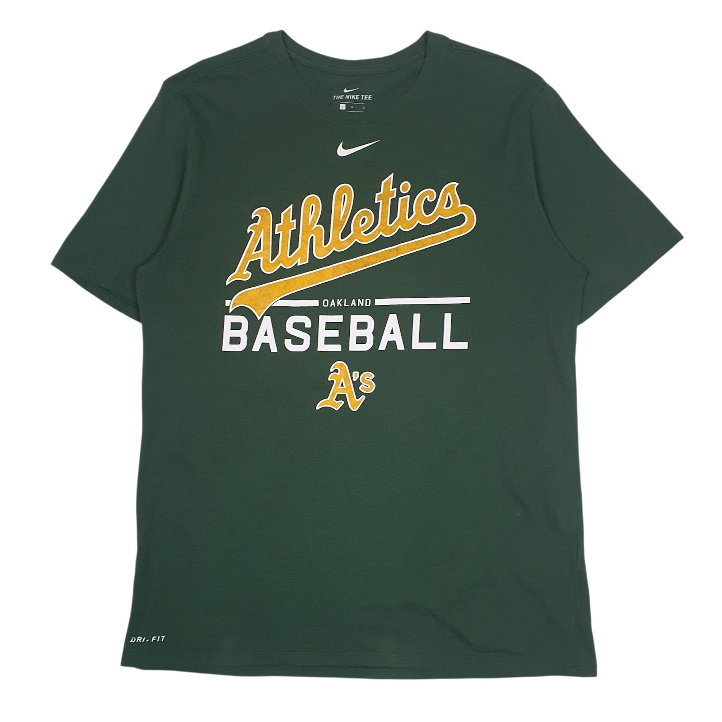 Mens Green Nike MLB Oakland Athletics Dri-Fit Short Sleeve T Shirt