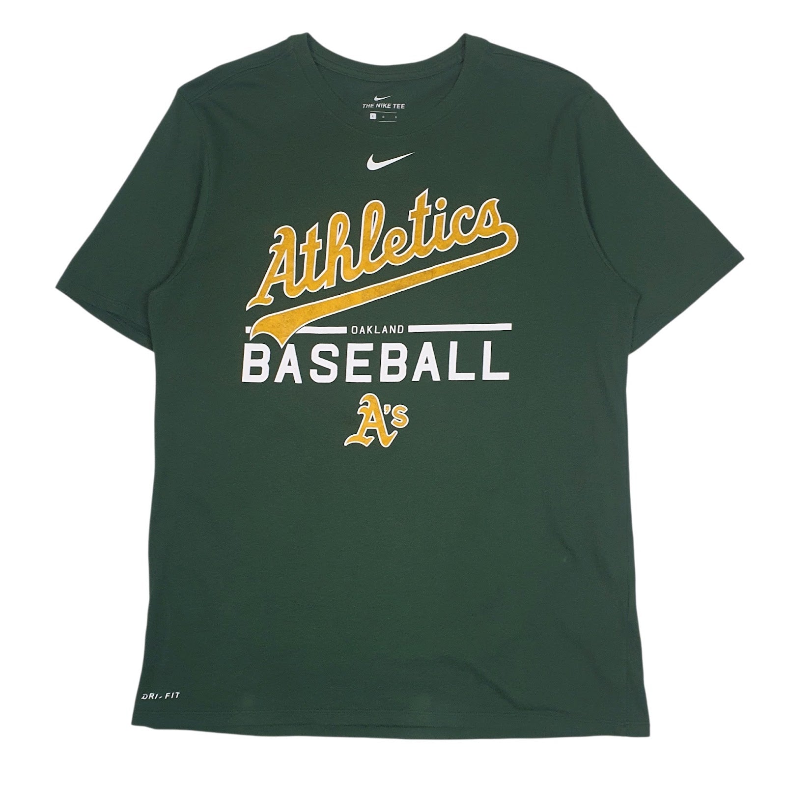 Mens Green Nike MLB Oakland Athletics Dri-Fit Short Sleeve T Shirt
