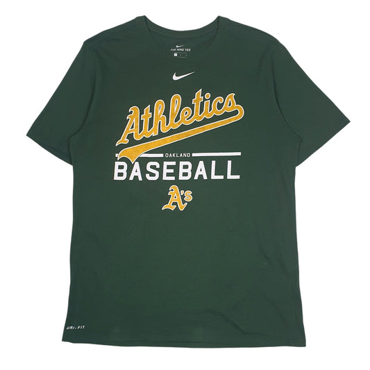 Mens Green Nike MLB Oakland Athletics Dri-Fit Short Sleeve T Shirt