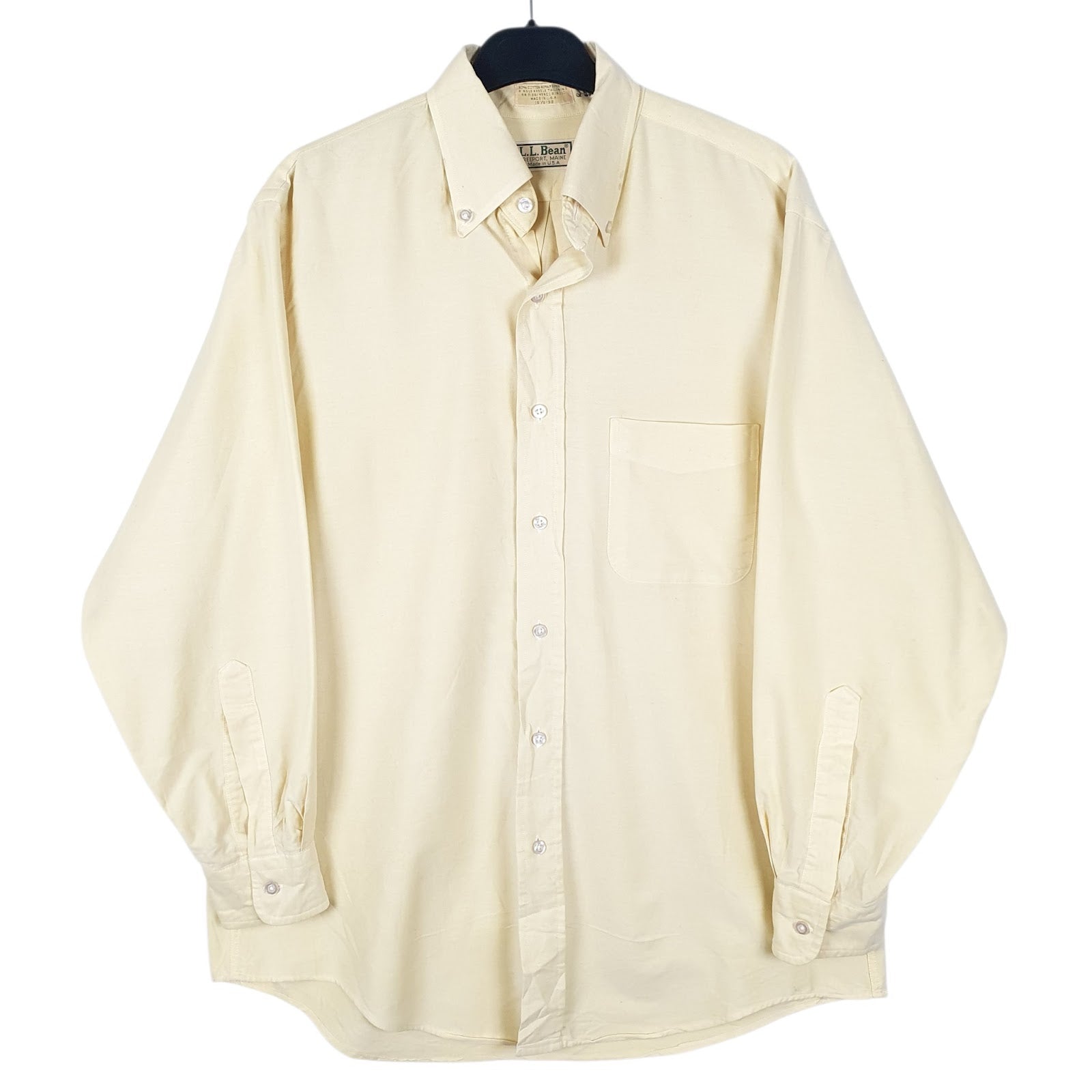 Mens Yellow L.L.Bean Vintage 90s Made In USA Long Sleeve Shirt