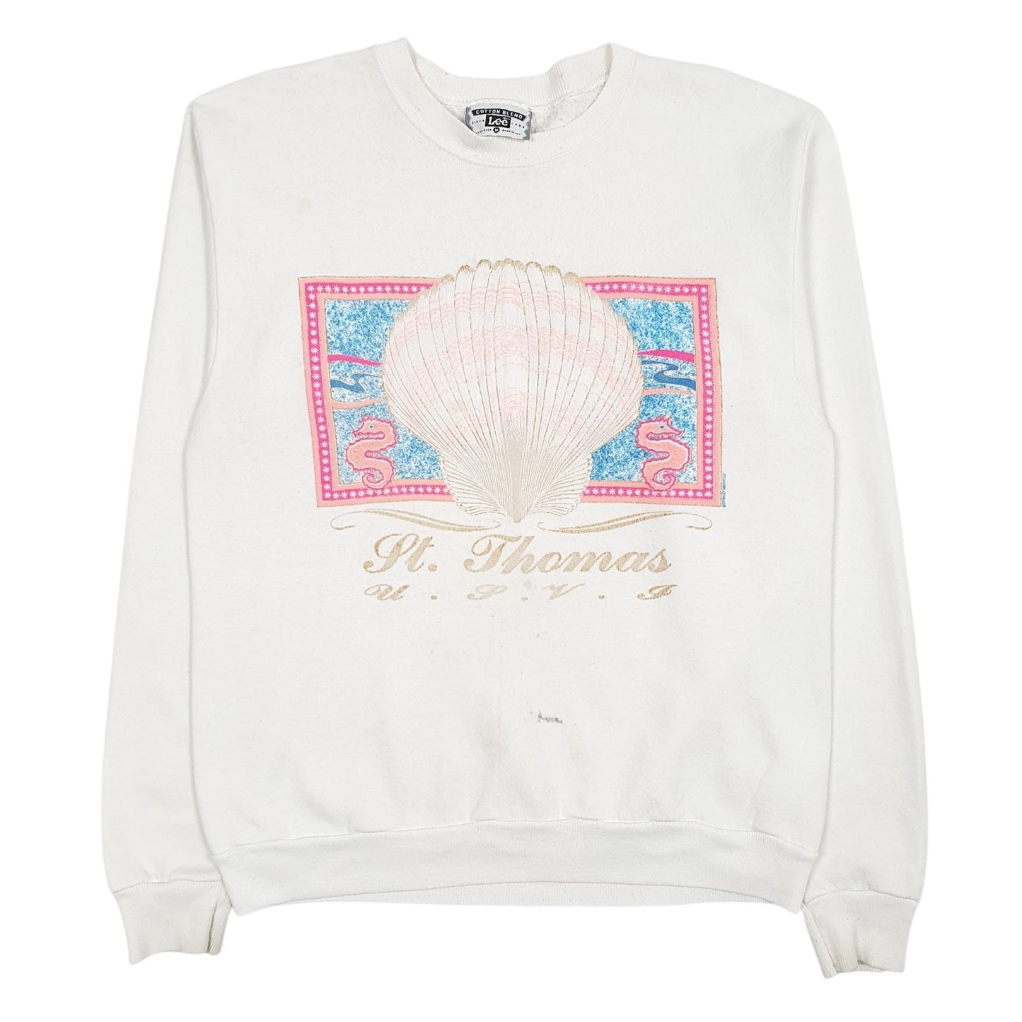 Womens White Lee Vintage 90s Made In USA Crewneck Jumper