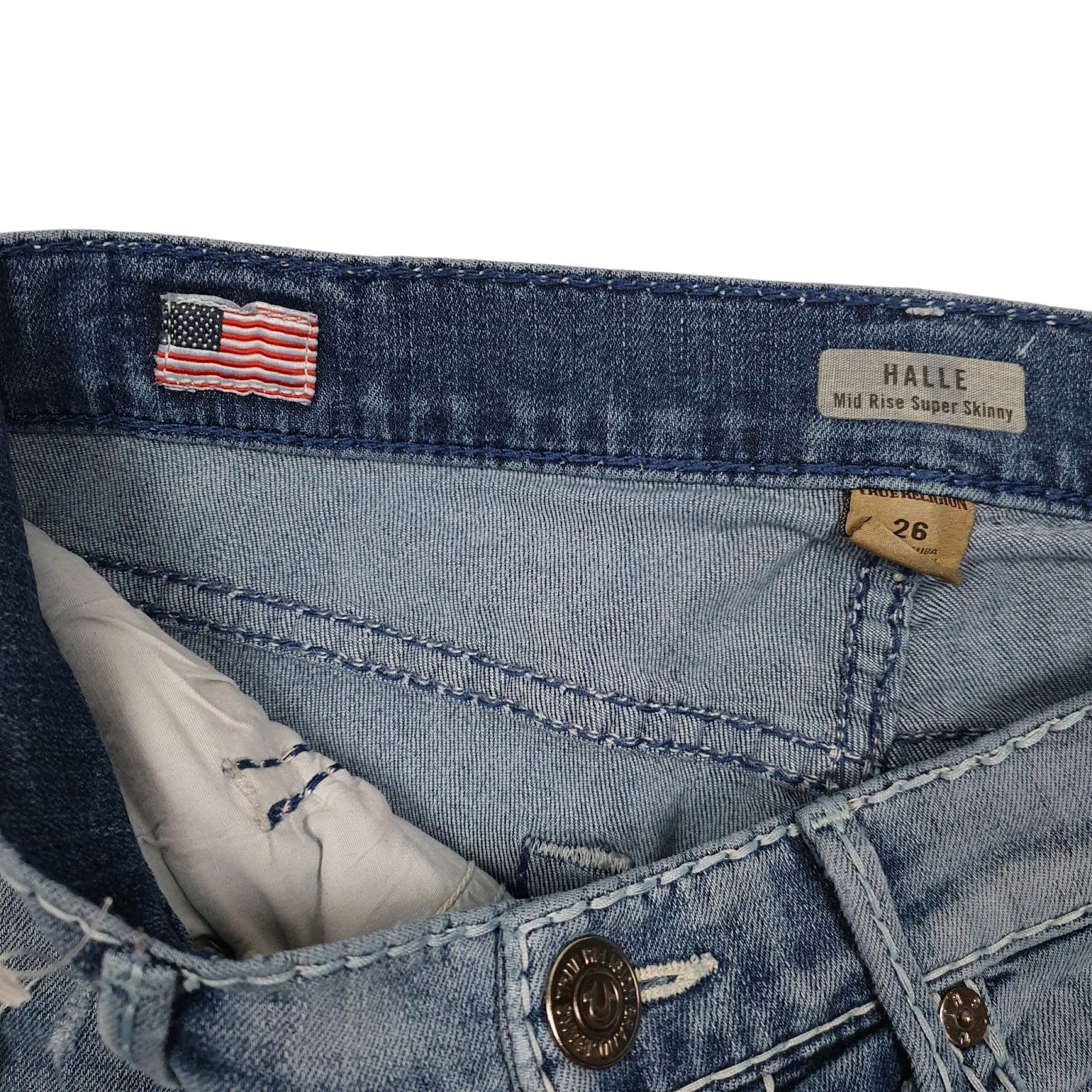 Womens Blue True Religion Distressed Mid Rise  Jeans
